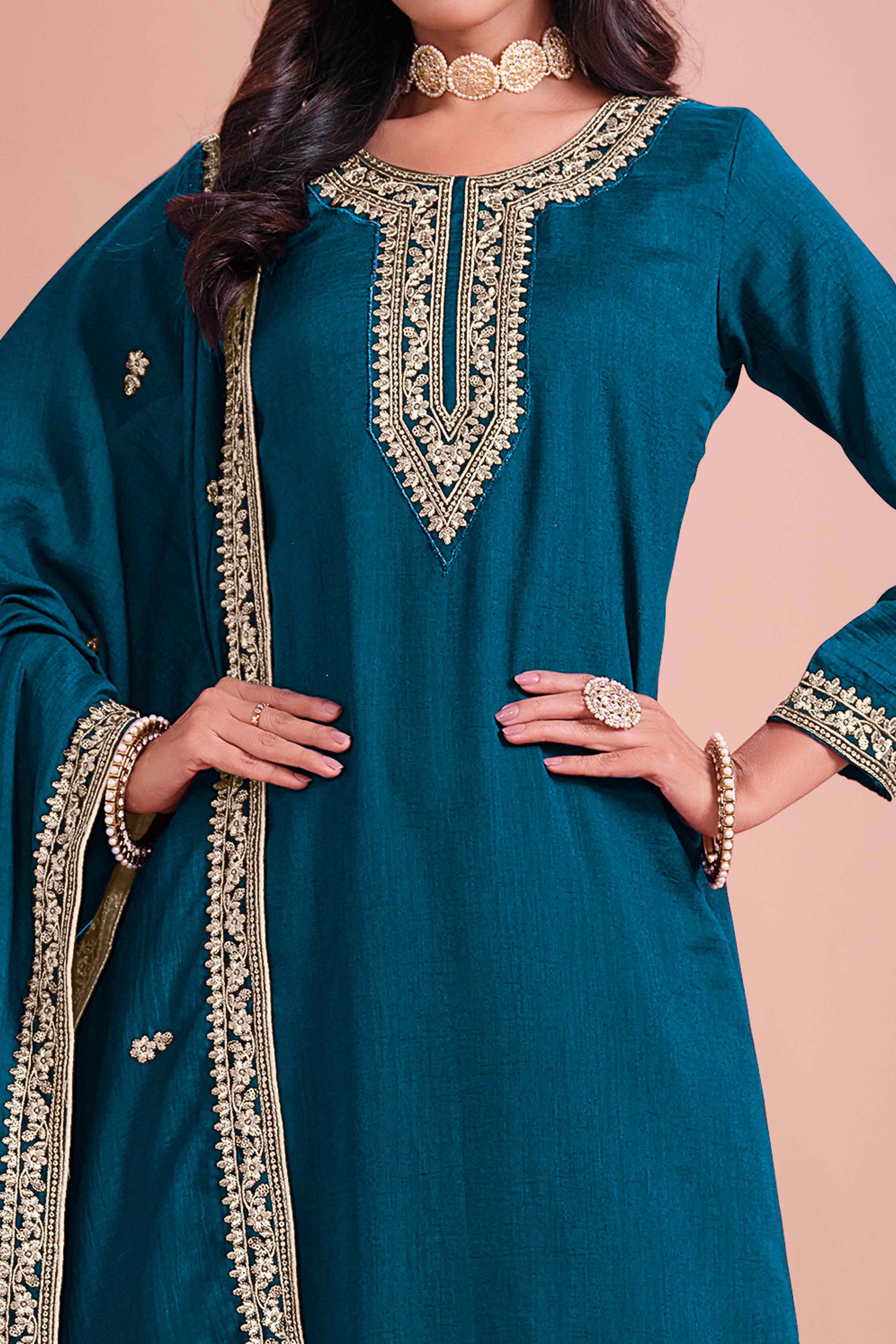Morpich Floral Semi-Stitched Art Silk Sharara Suit With Sequins Embroidery Work