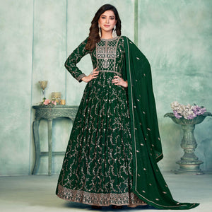 Green Embroidered Georgette Semi Stitched Anarkali Suit