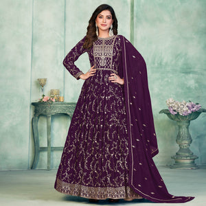 Purple Embroidered Georgette Semi Stitched Anarkali Suit