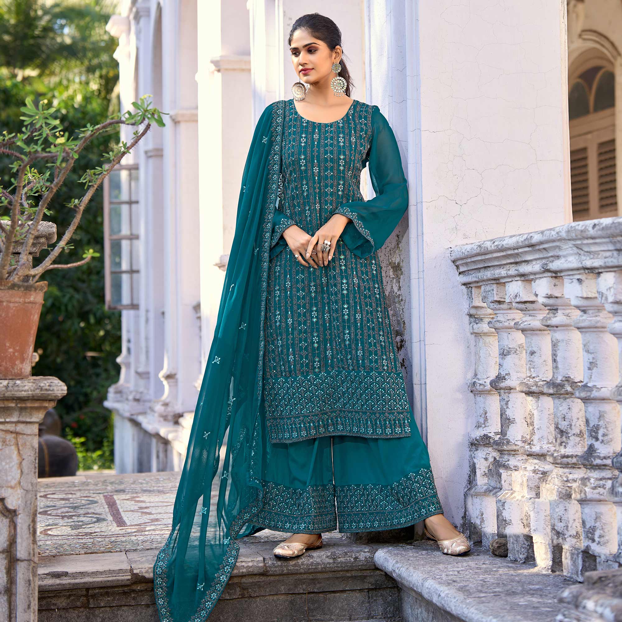 Morpich Floral Embroidered Art Silk Suit