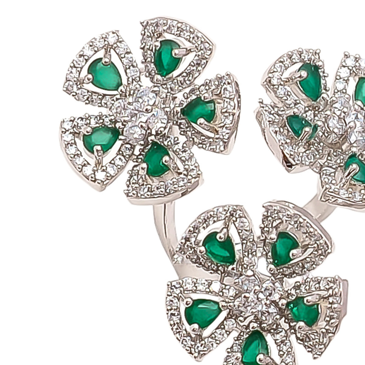 White Polished American Diamond Three Flower Adjustable Ring