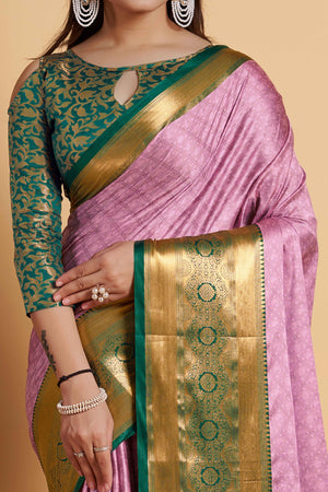 Pink Silk Blend Saree With Exquisite Zari Weaving & Graceful Tassels