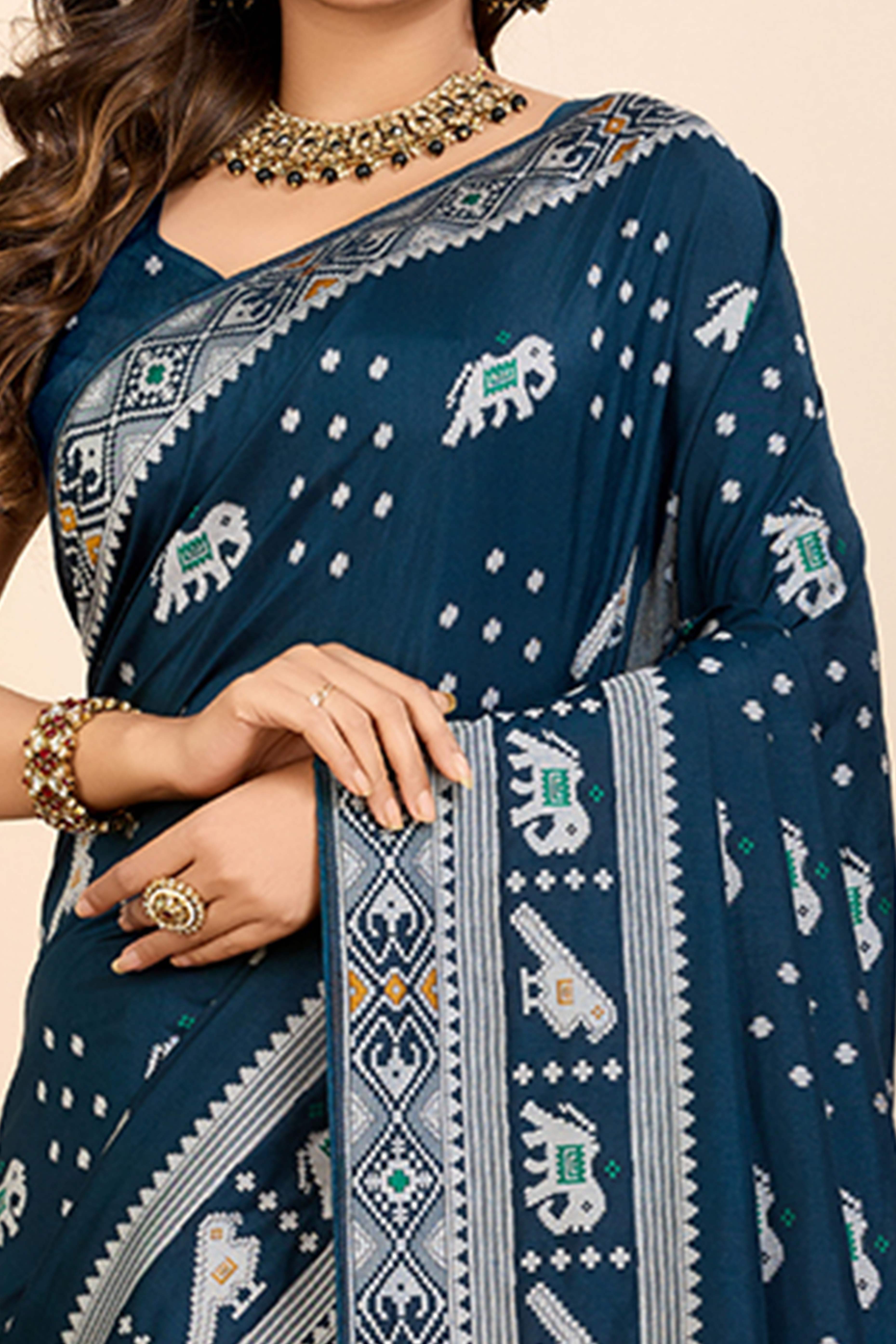 Teal Minakari Weaving Pure Silk Saree