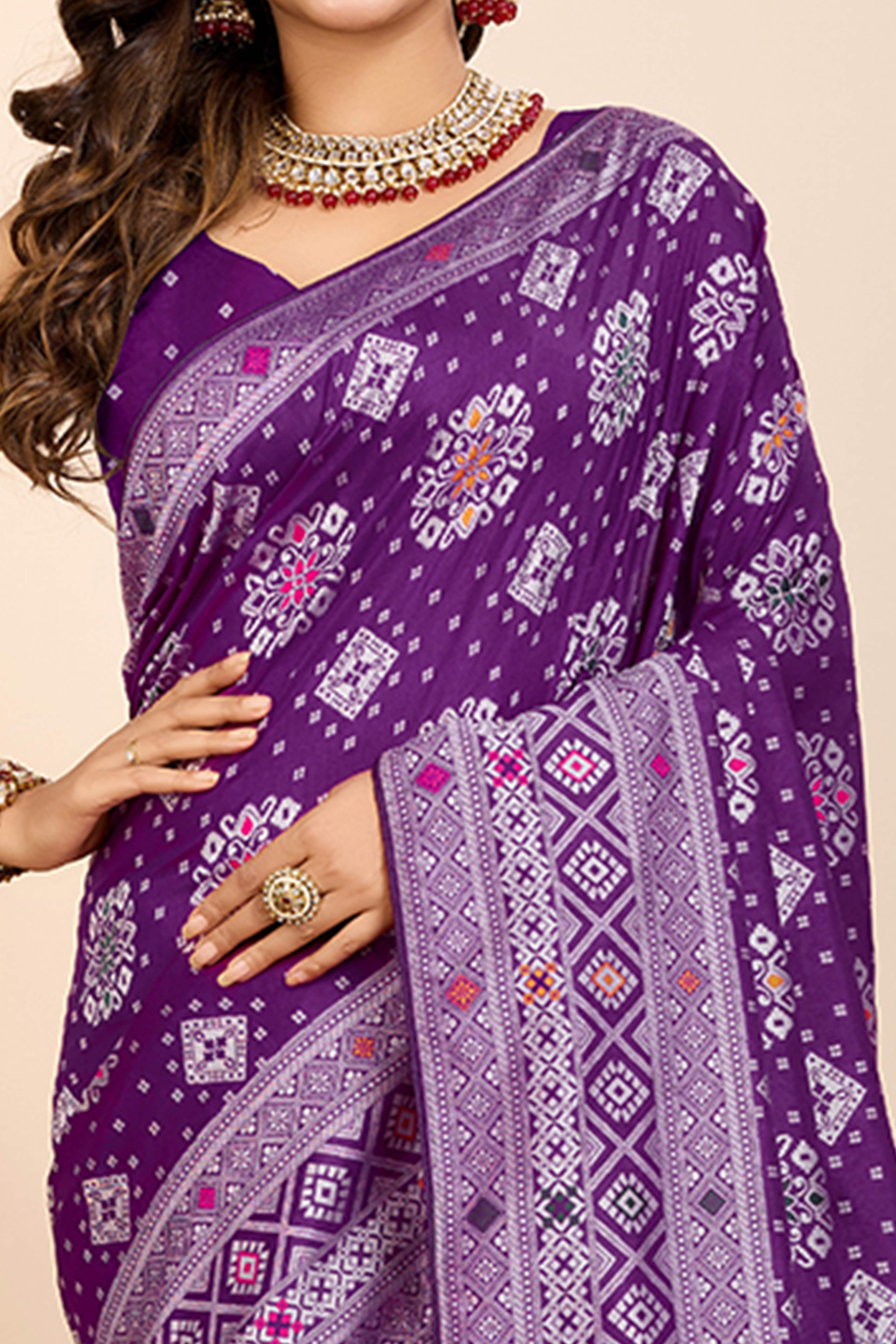 Purple Minakari Weaving Pure Silk Saree