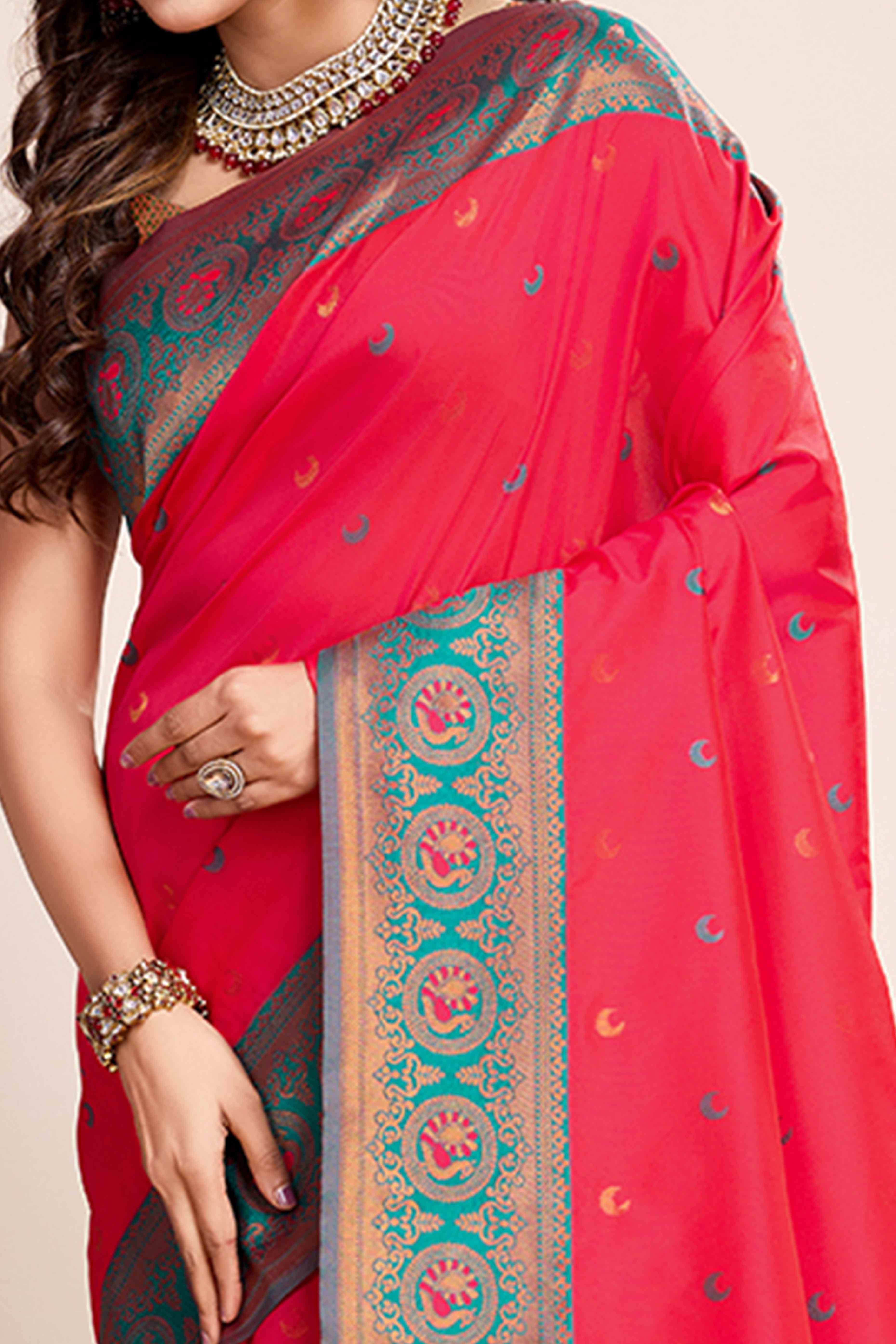 Pink Zari Weaving Banarasi Silk Saree