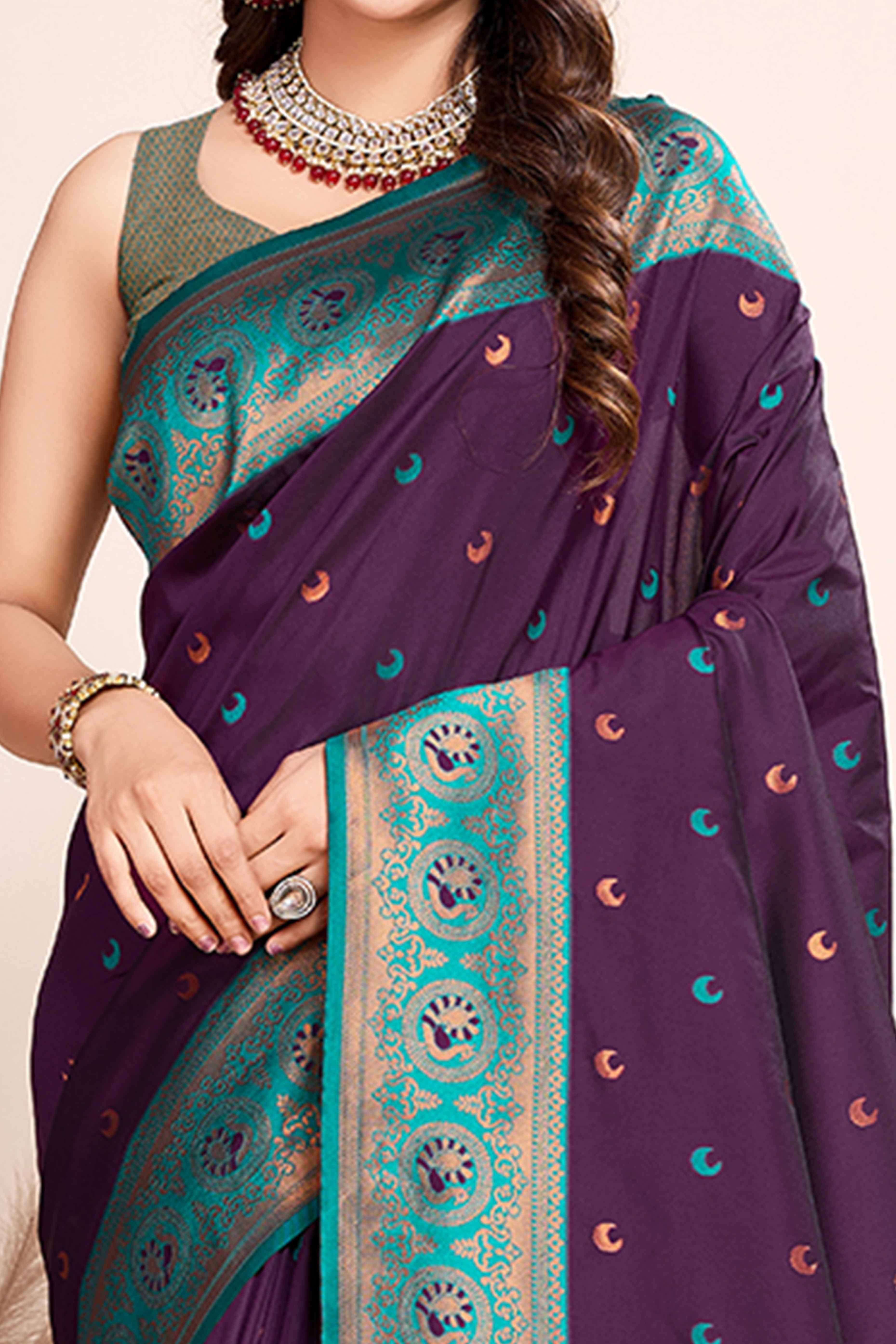 Wine Zari Weaving Banarasi Silk Saree