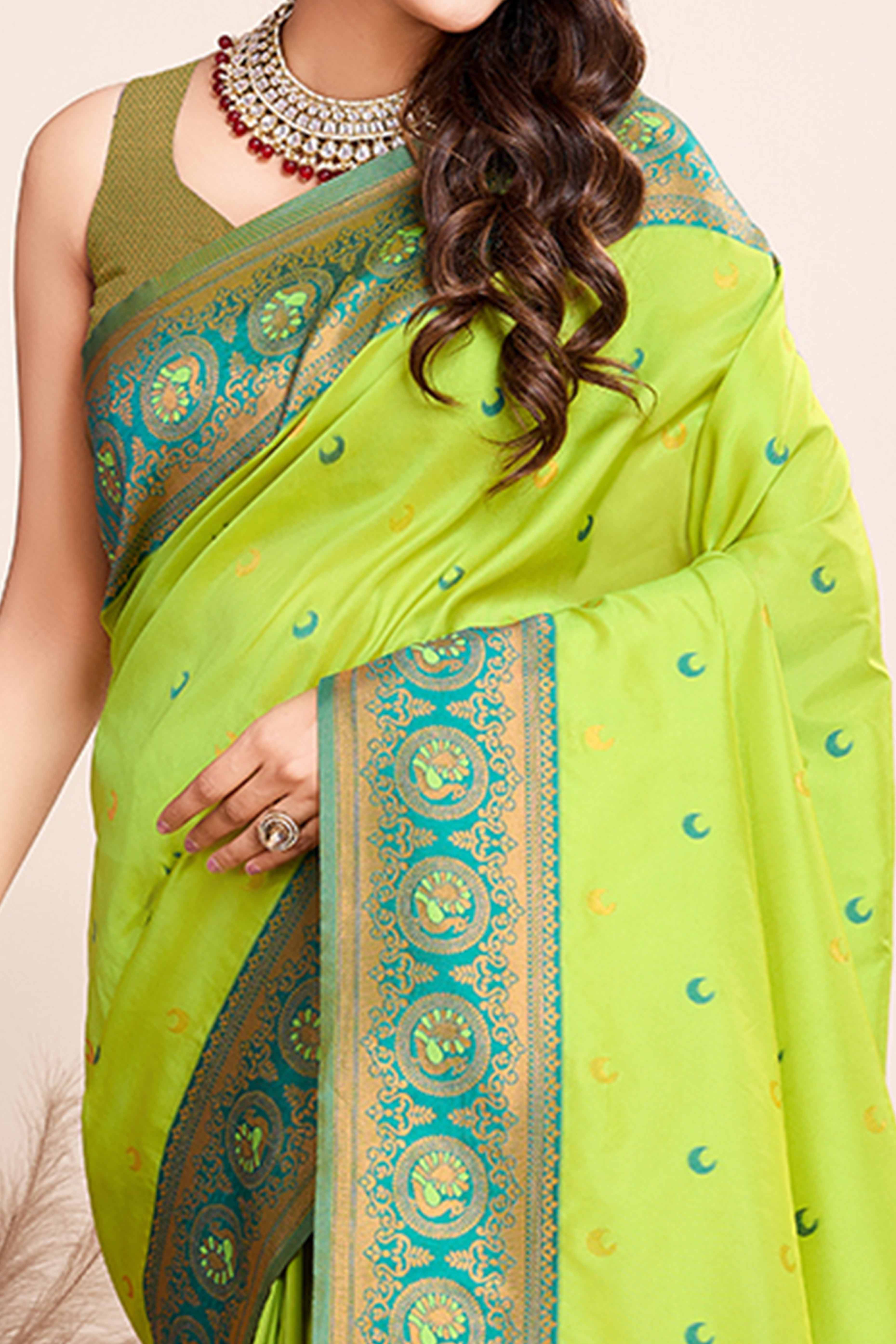 Parrot Green Zari Weaving Banarasi Silk Saree