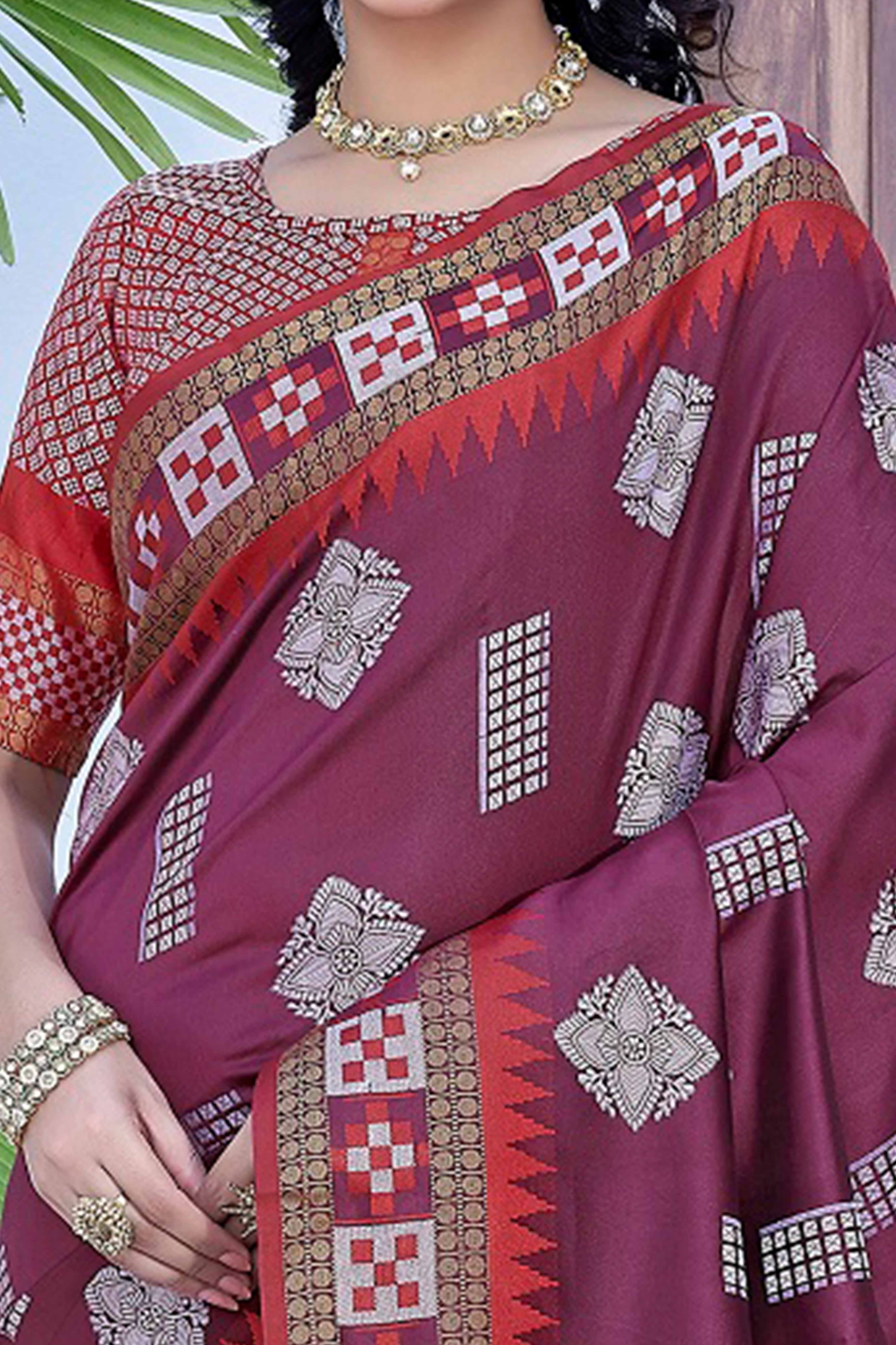Wine Zari Weaving Cotton Silk Saree
