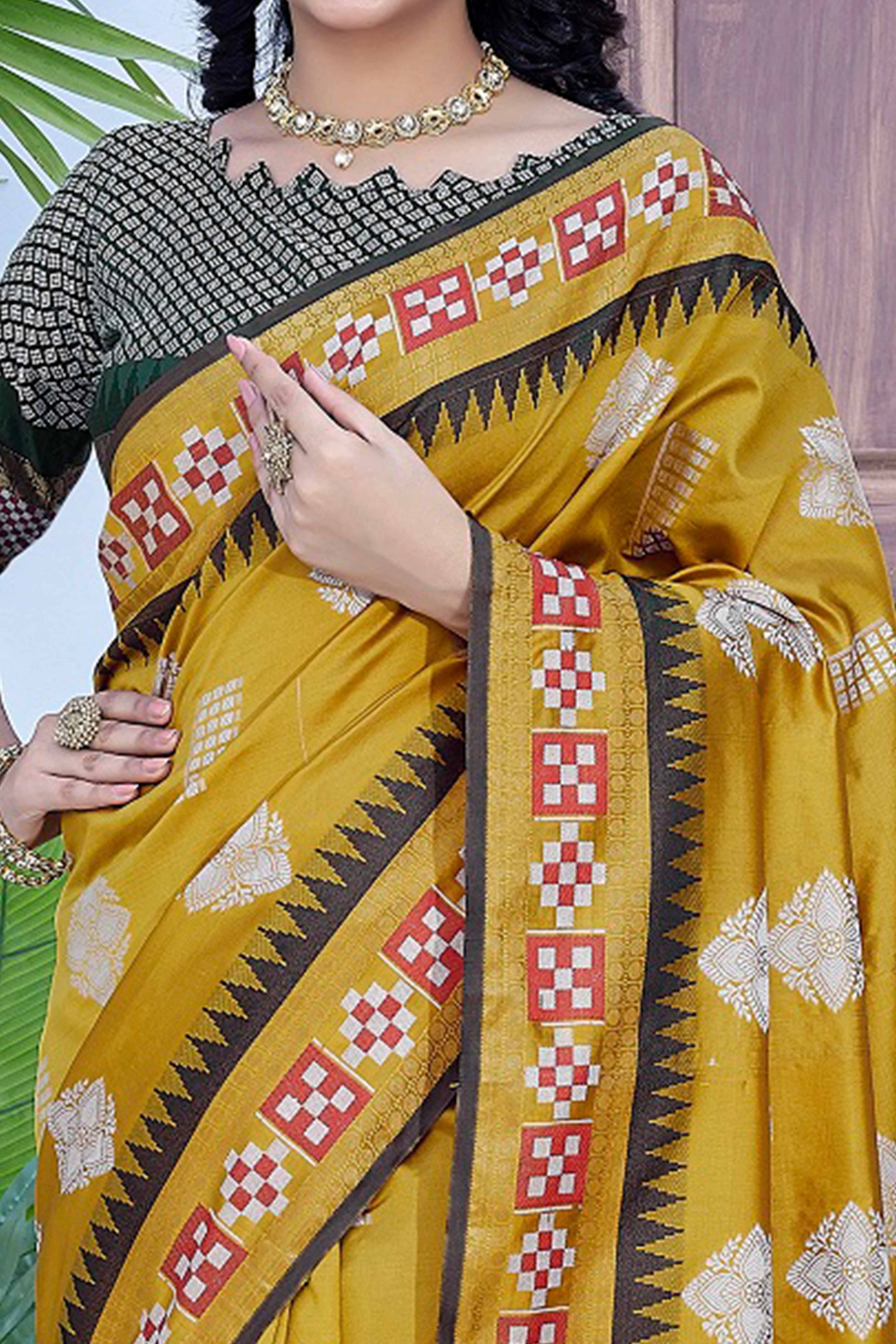 Mustard Zari Weaving Cotton Silk Saree