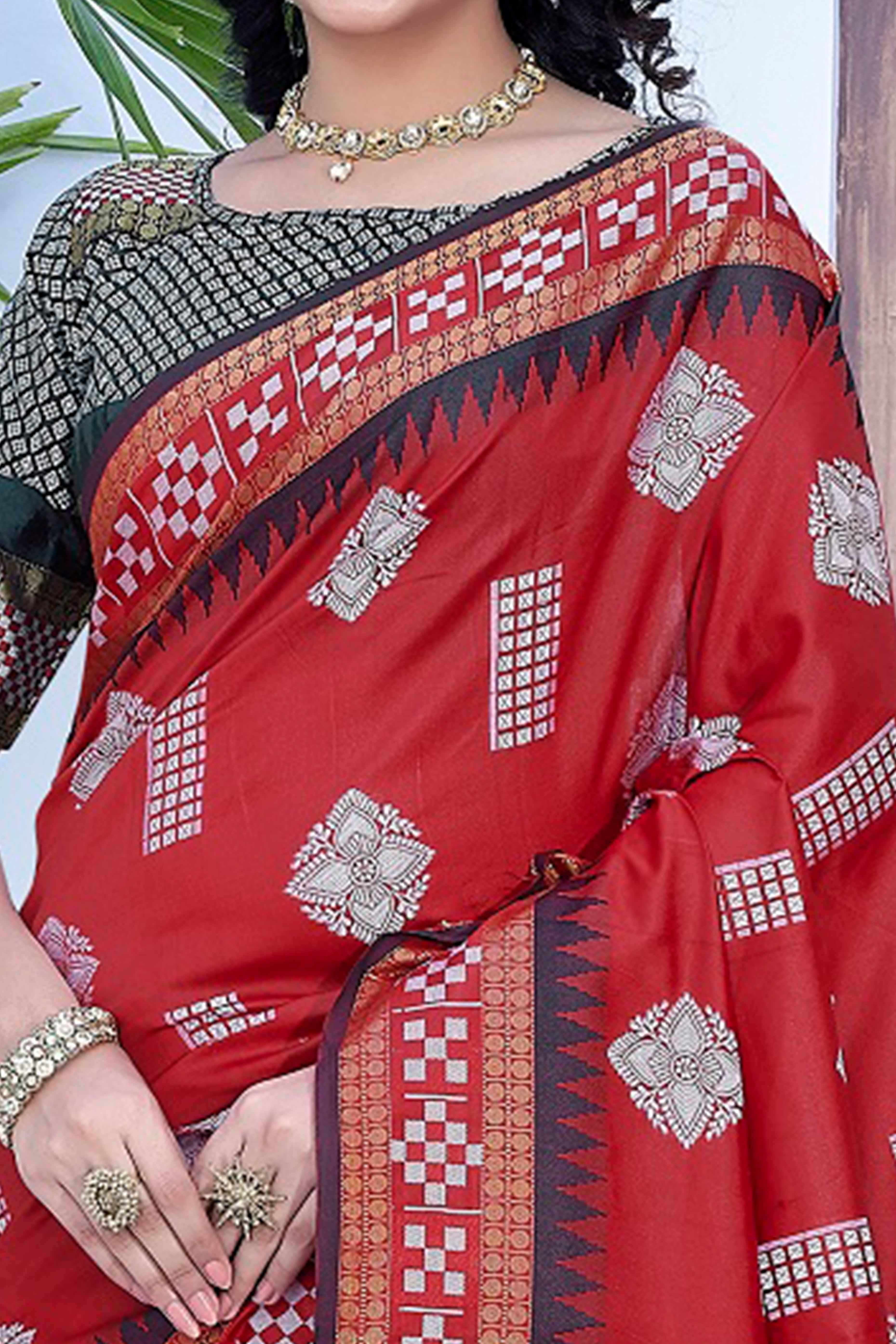 Red Zari Weaving Cotton Silk Saree