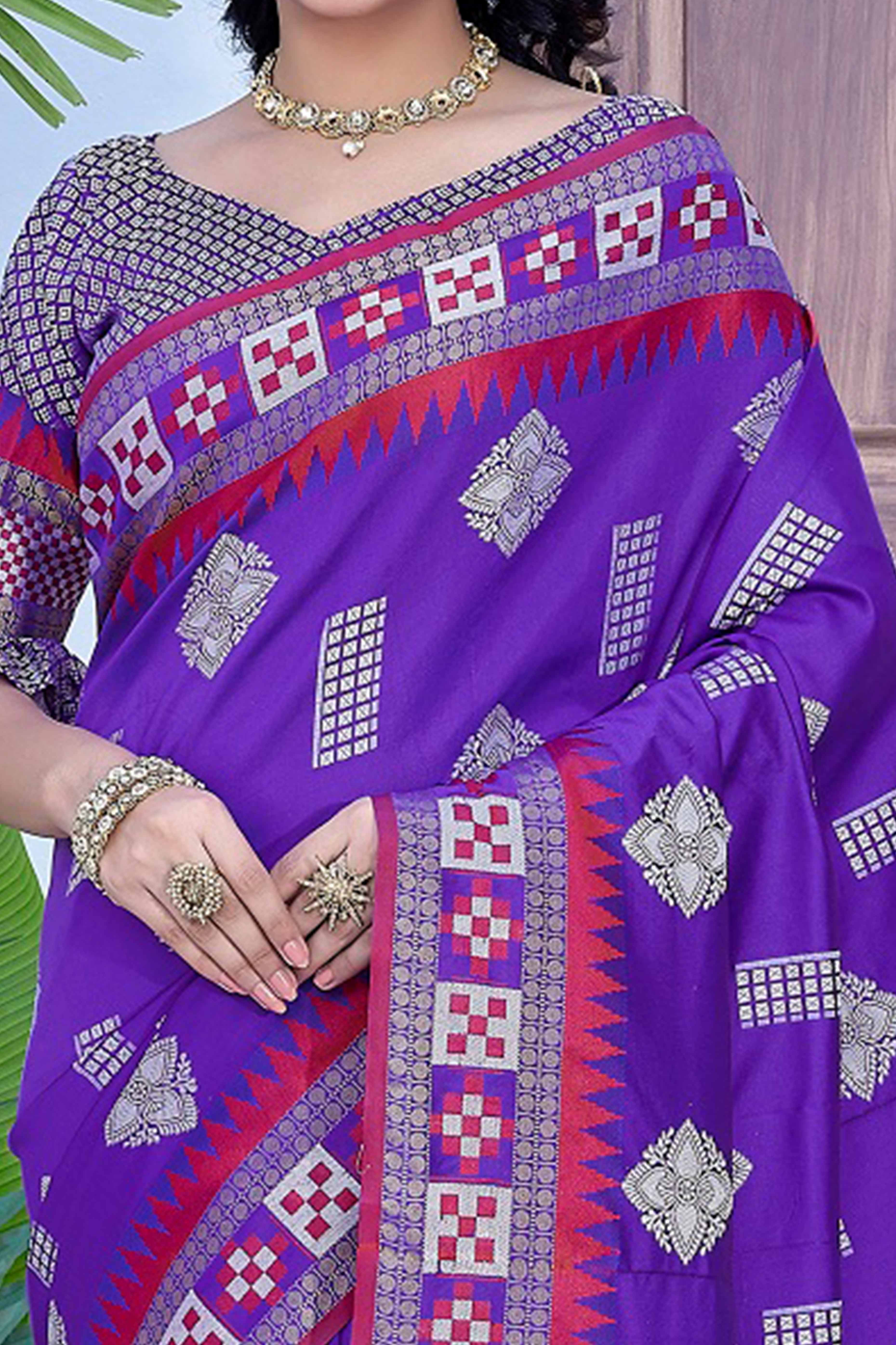 Purple Zari Weaving Cotton Silk Saree