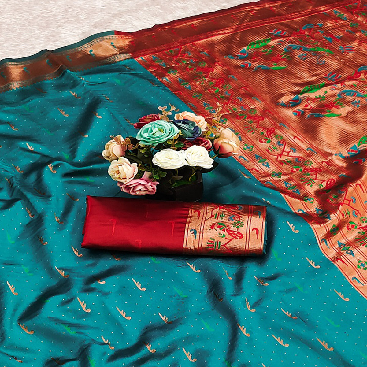 Rama Blue Woven Pure Silk Paithani Saree