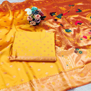 Yellow Pure Silk Paithani Saree With Elegant Floral Zari Weaving