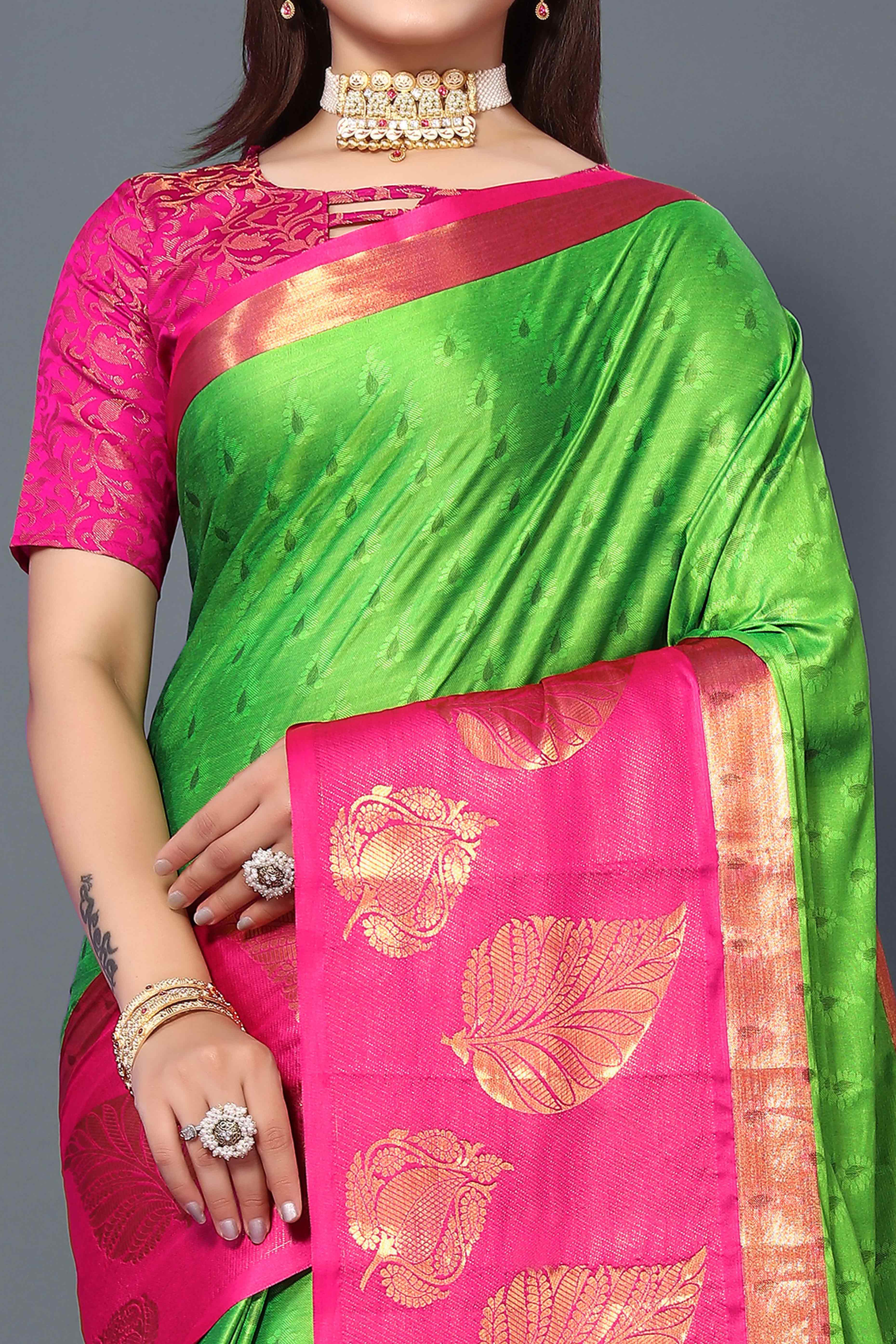 Lemon Green Zari Weaving Cotton Silk Saree