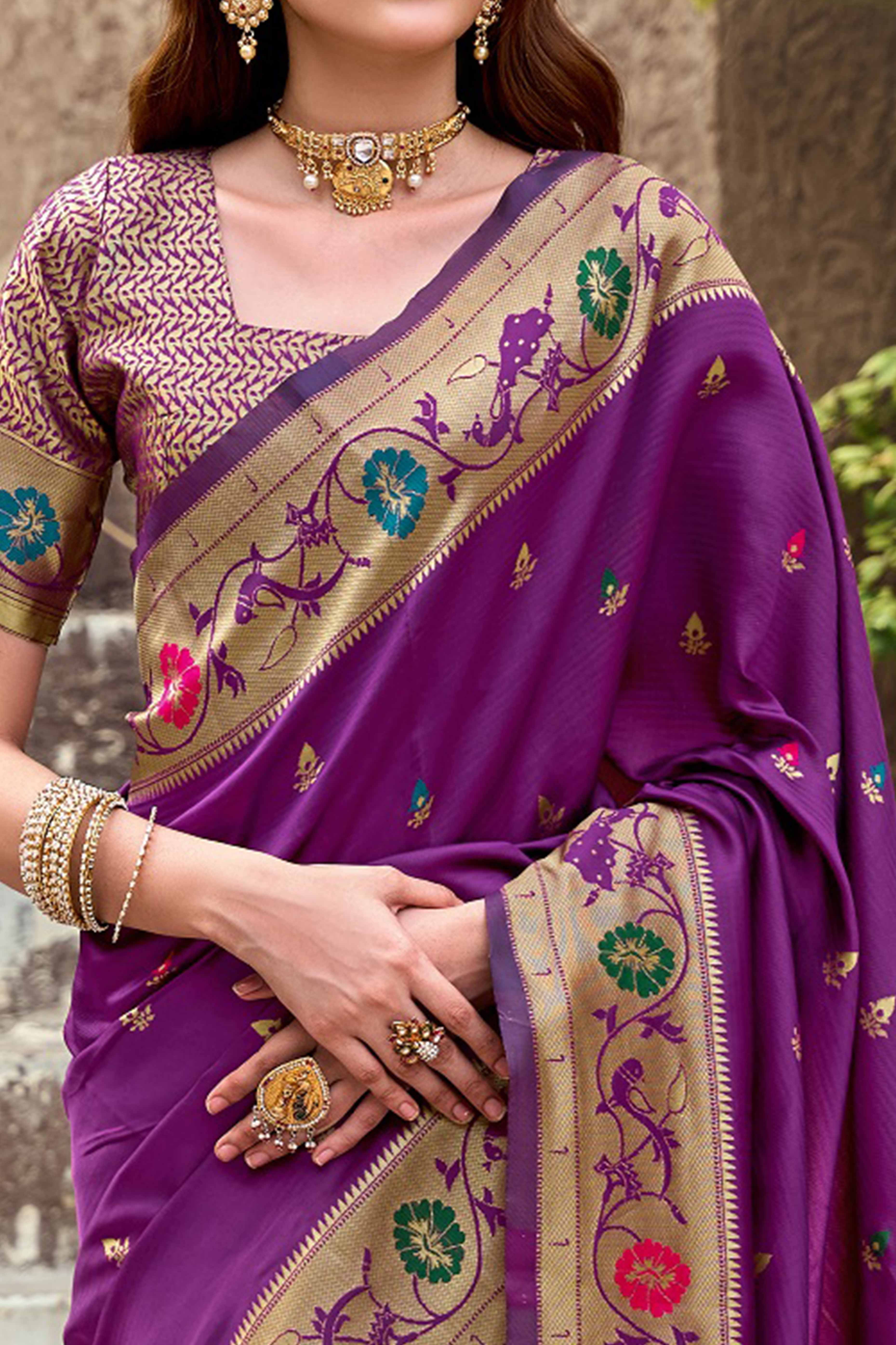Purple Paithani Style Soft Silk Saree with Zari Weaving