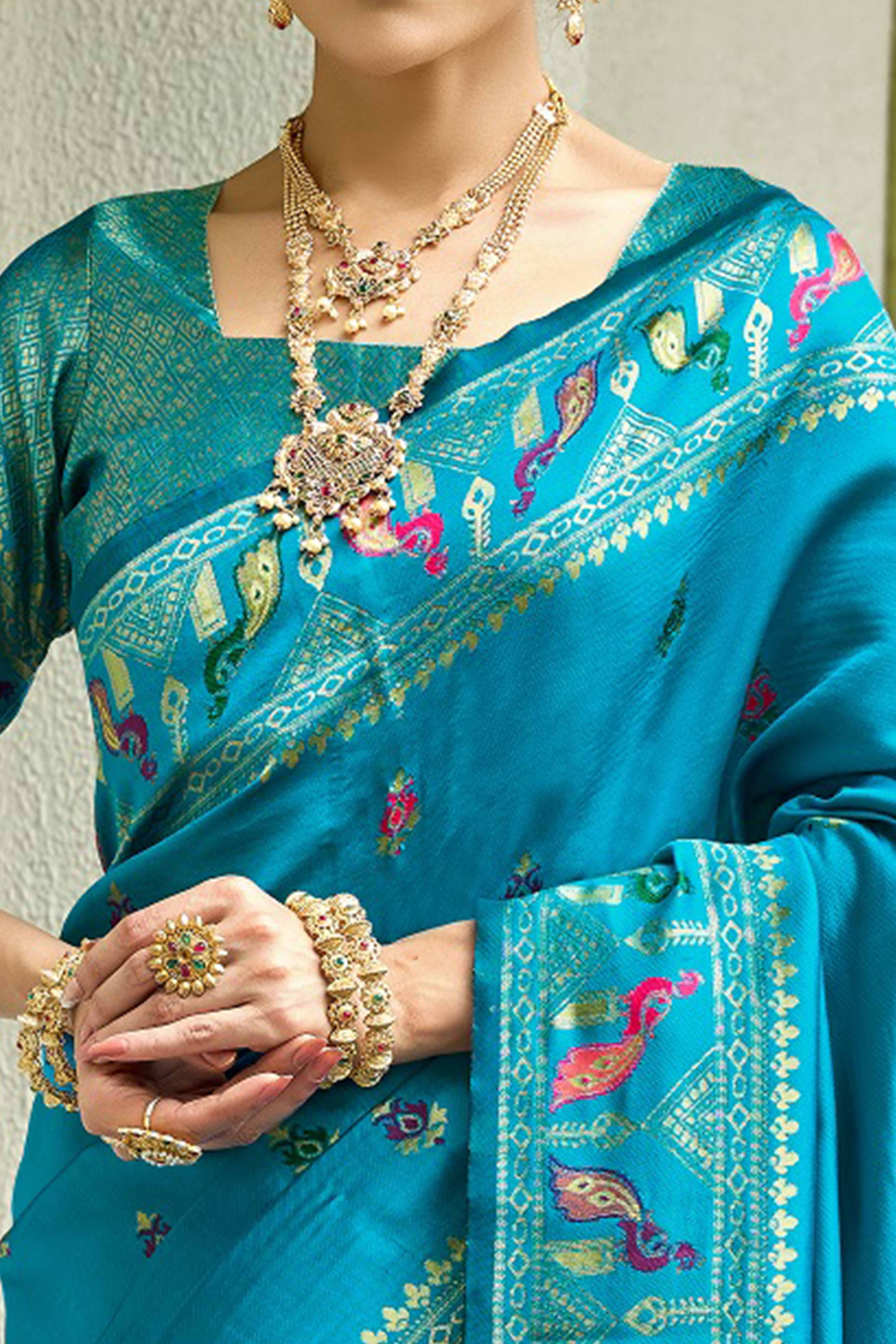 Blue Paithani Style Soft Silk Saree with Zari Weaving