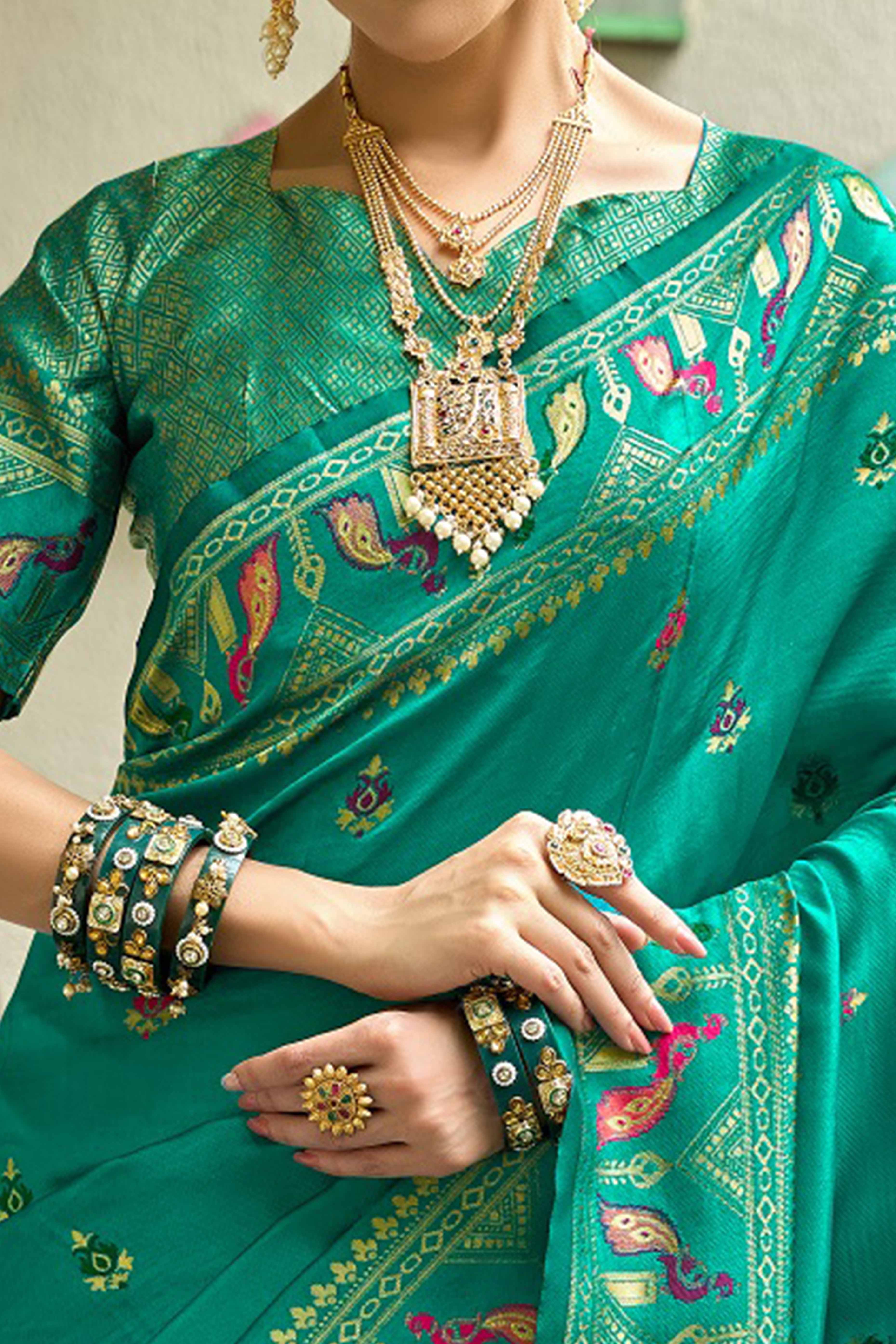 Peacock Green Paithani Style Soft Silk Saree with Zari Weaving