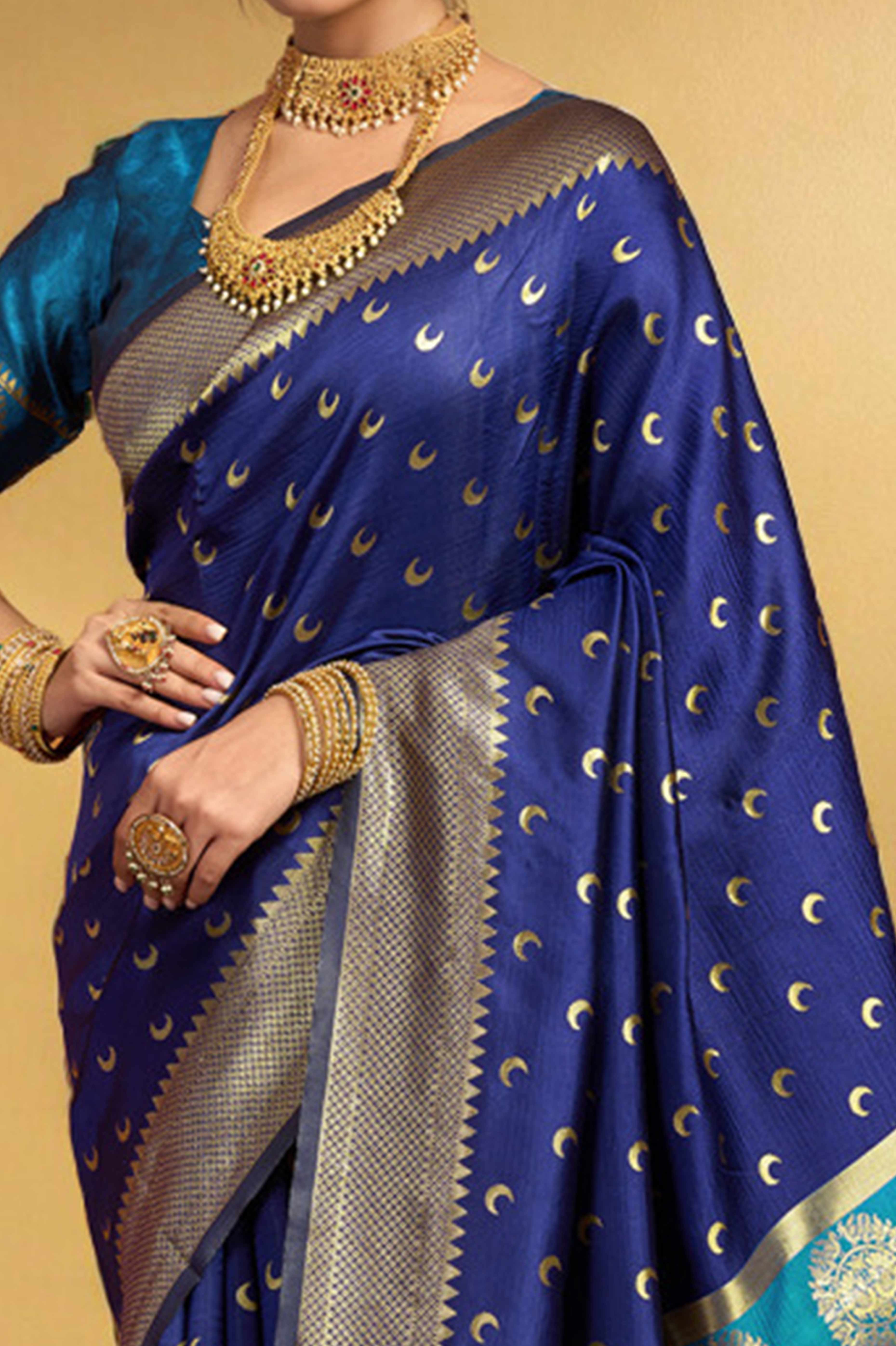 Navy Blue Chandrakor Paithani Silk Blend Saree With Intricate Zari Weaving