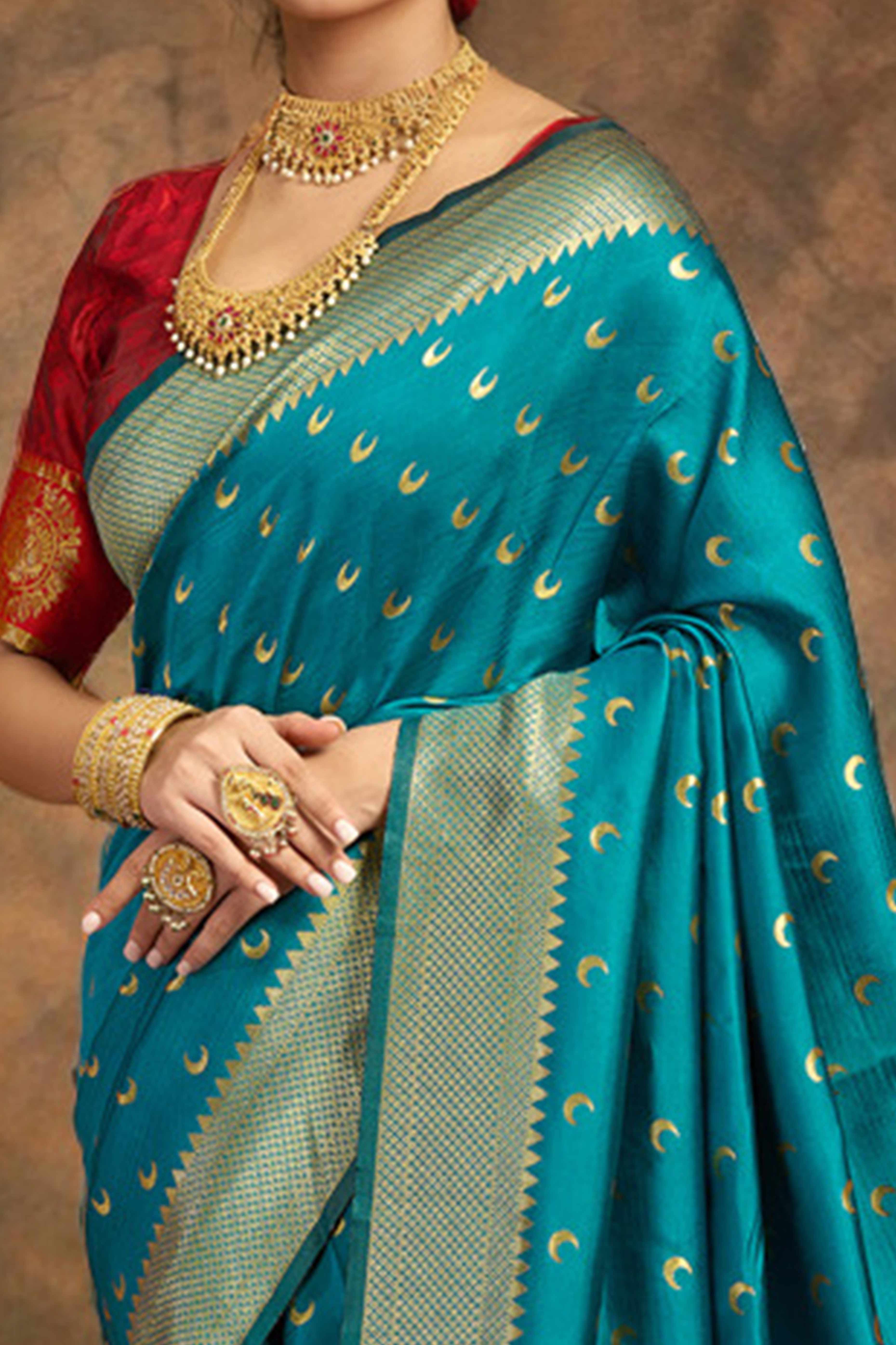 Rama Blue Chandrakor Paithani Silk Blend Saree With Intricate Zari Weaving