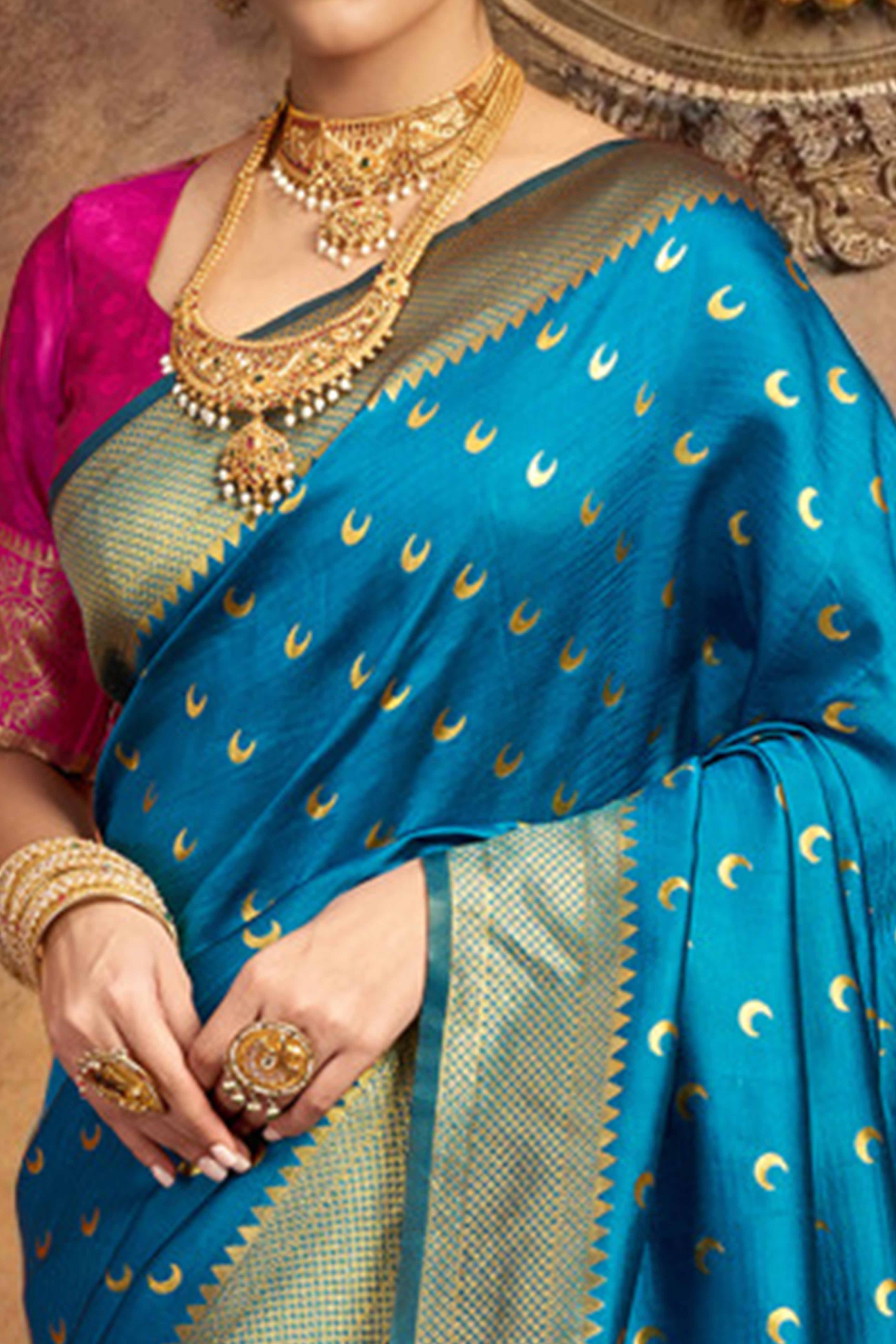 Blue Chandrakor Paithani Silk Blend Saree With Intricate Zari Weaving