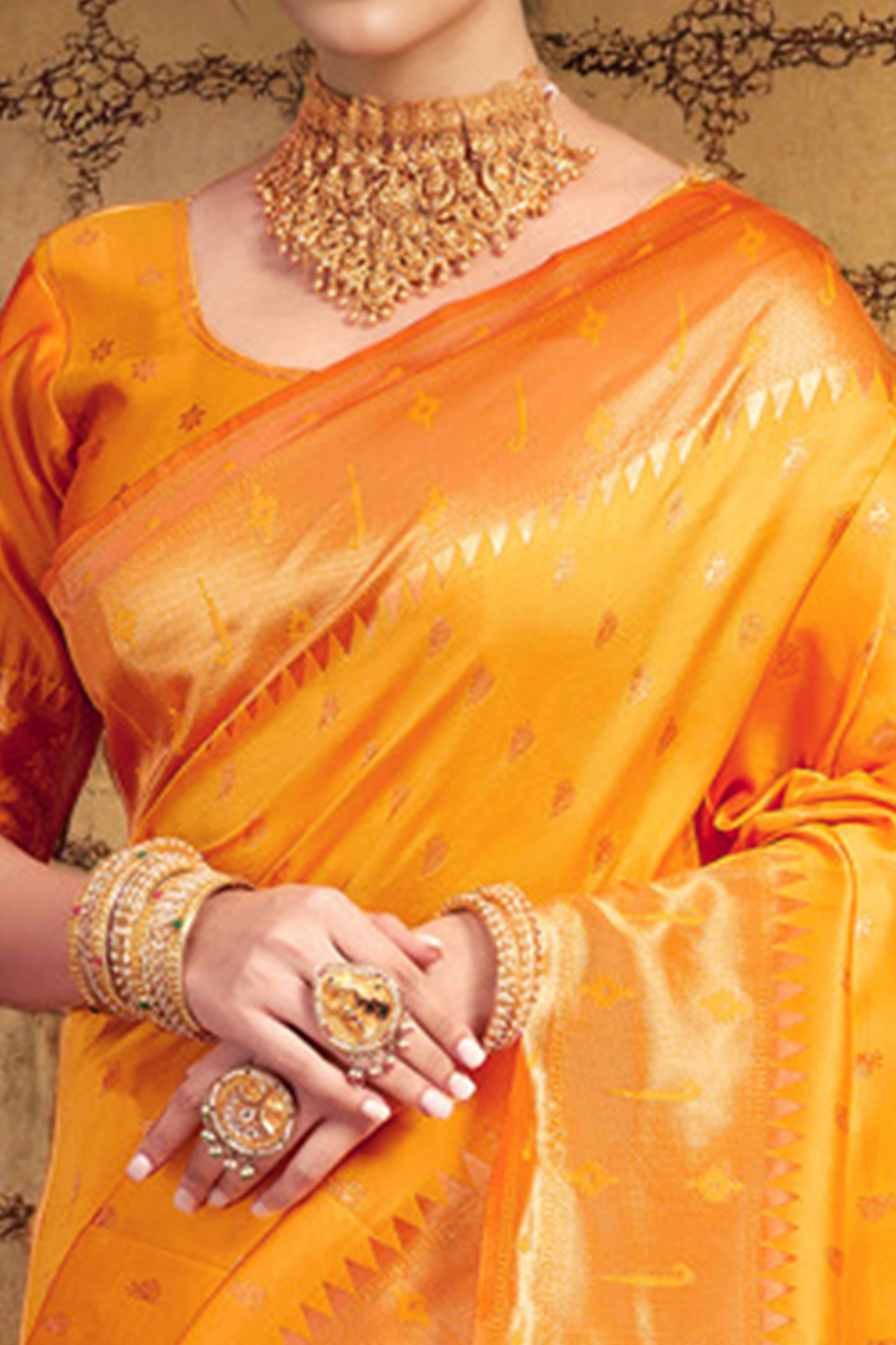 Orange Paithani Saree In Silk Blend Highlighted With Zari Woven Peacock & Floral Motifs