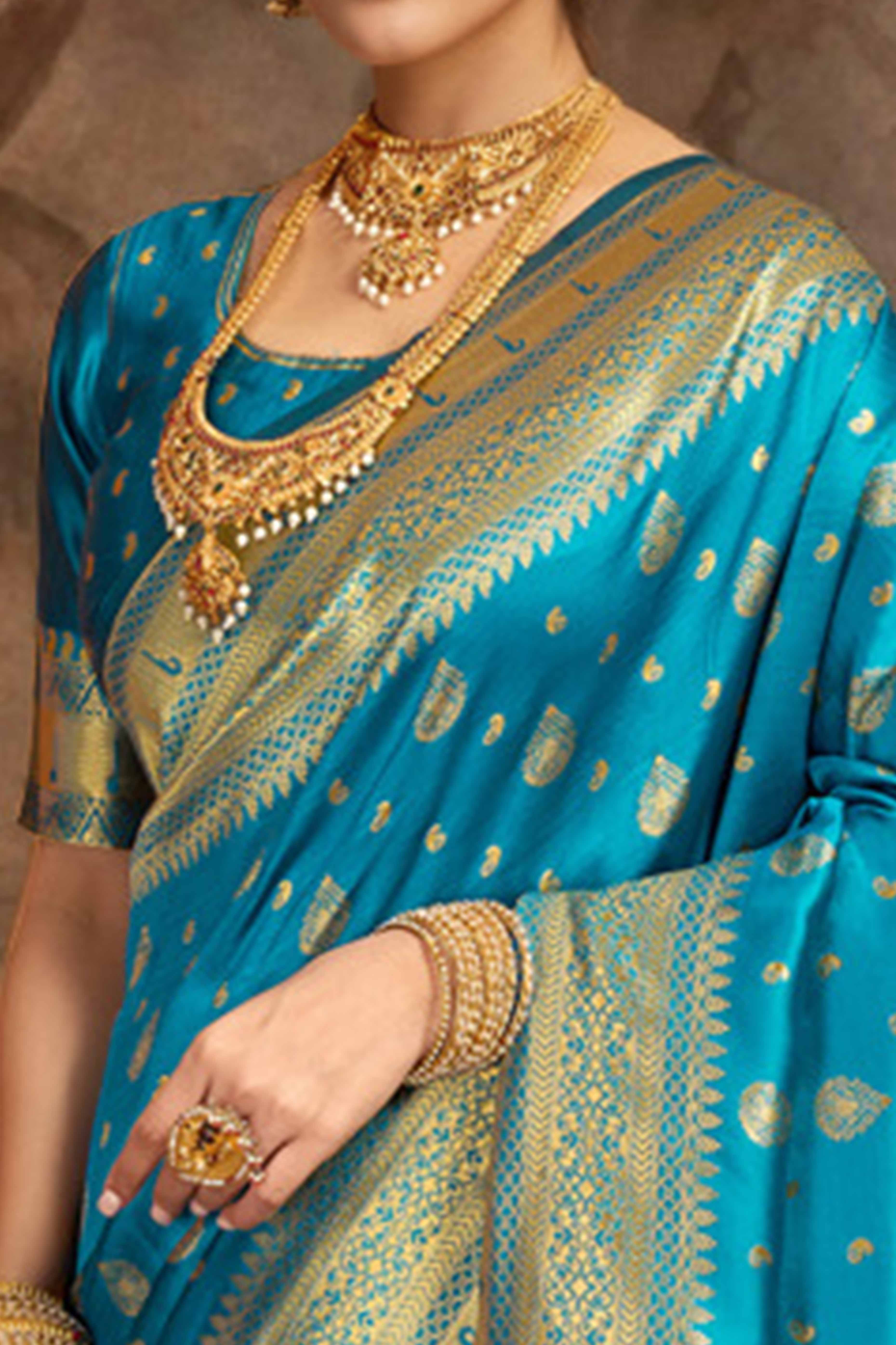 Blue Silk Blend Paithani Saree Showcasing Rich Zari Weaving With Birds & Floral Accents