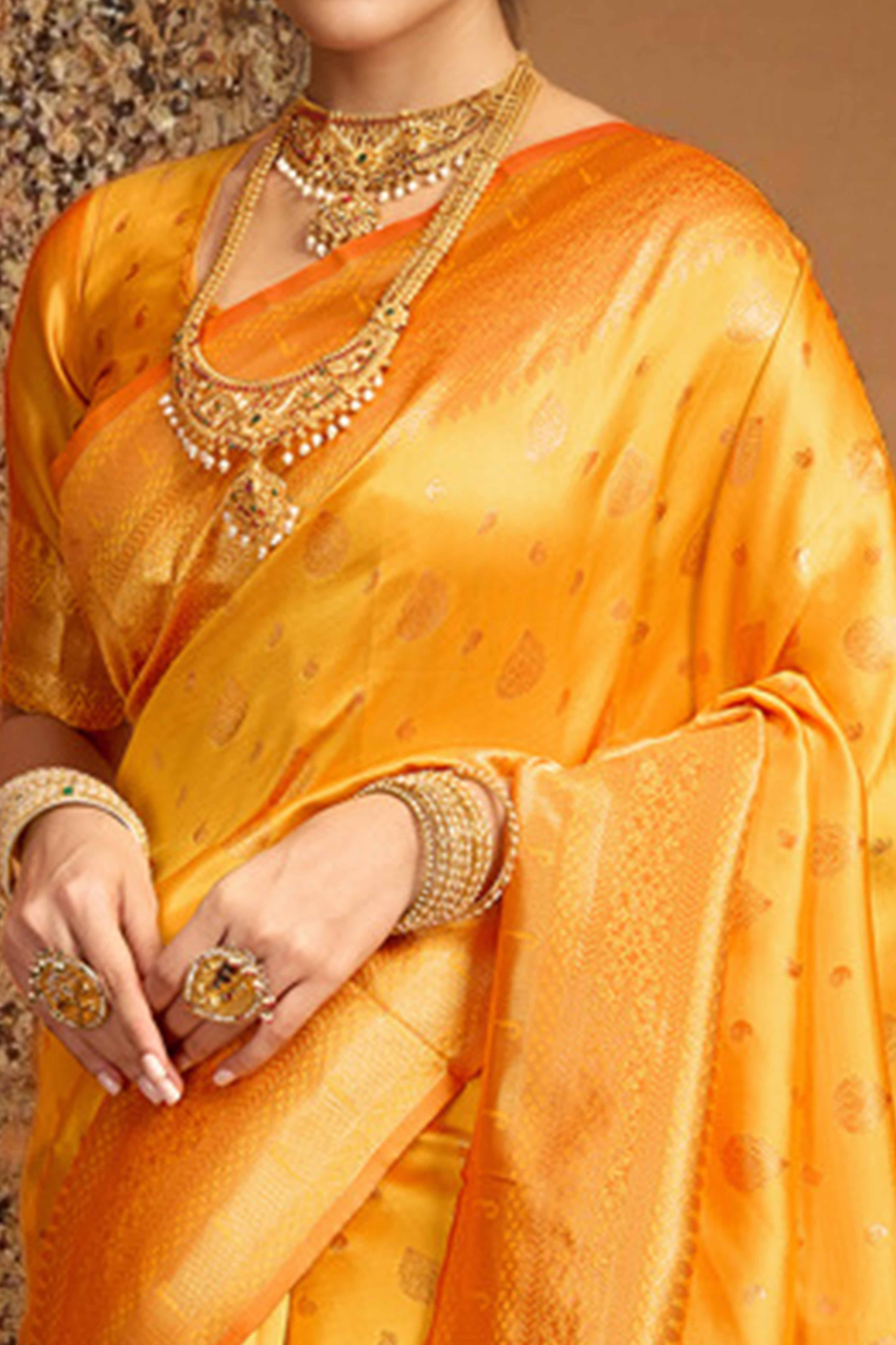 Orange Silk Blend Paithani Saree Showcasing Rich Zari Weaving With Birds & Floral Accents