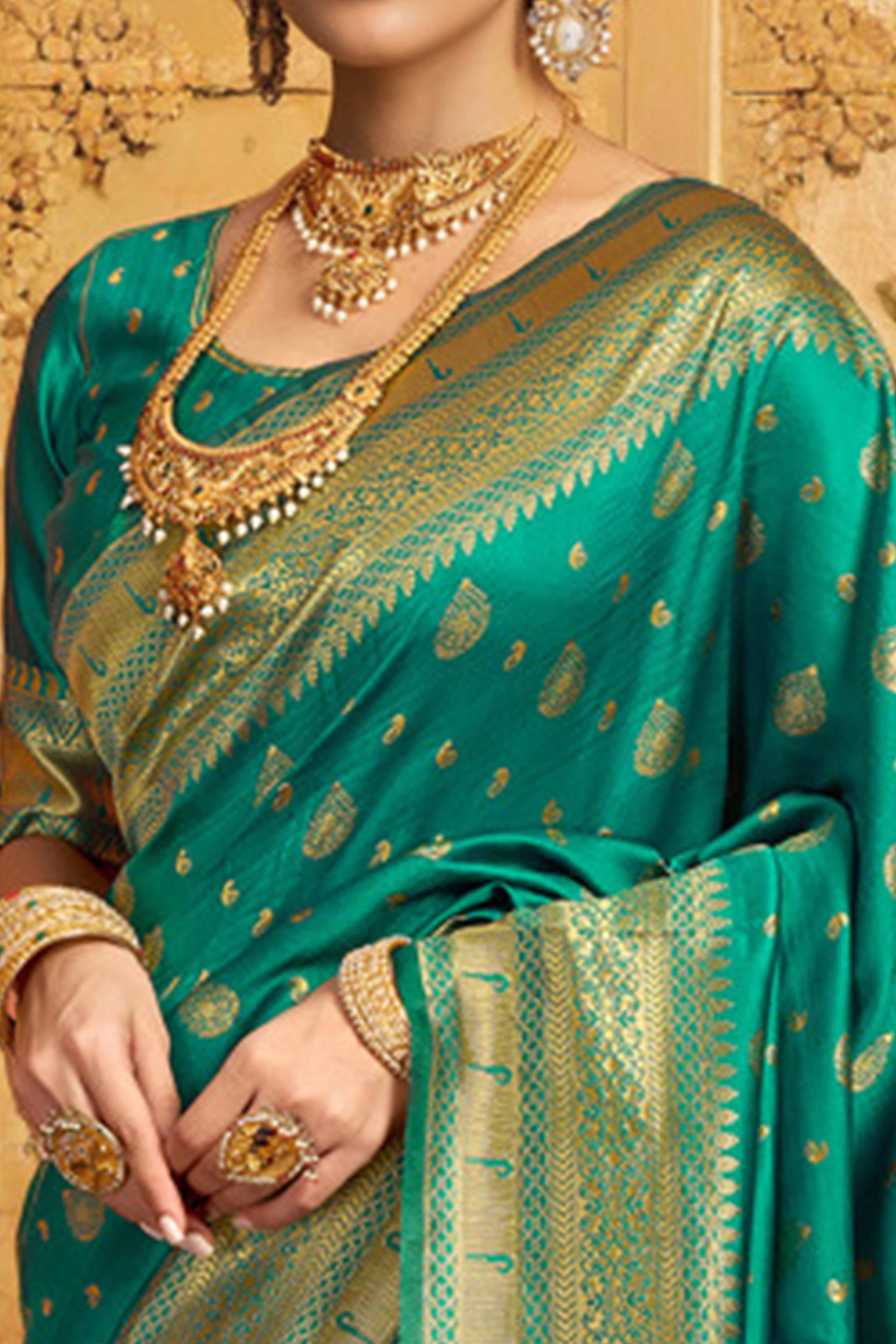 Rama Green Silk Blend Paithani Saree Showcasing Rich Zari Weaving With Birds & Floral Accents