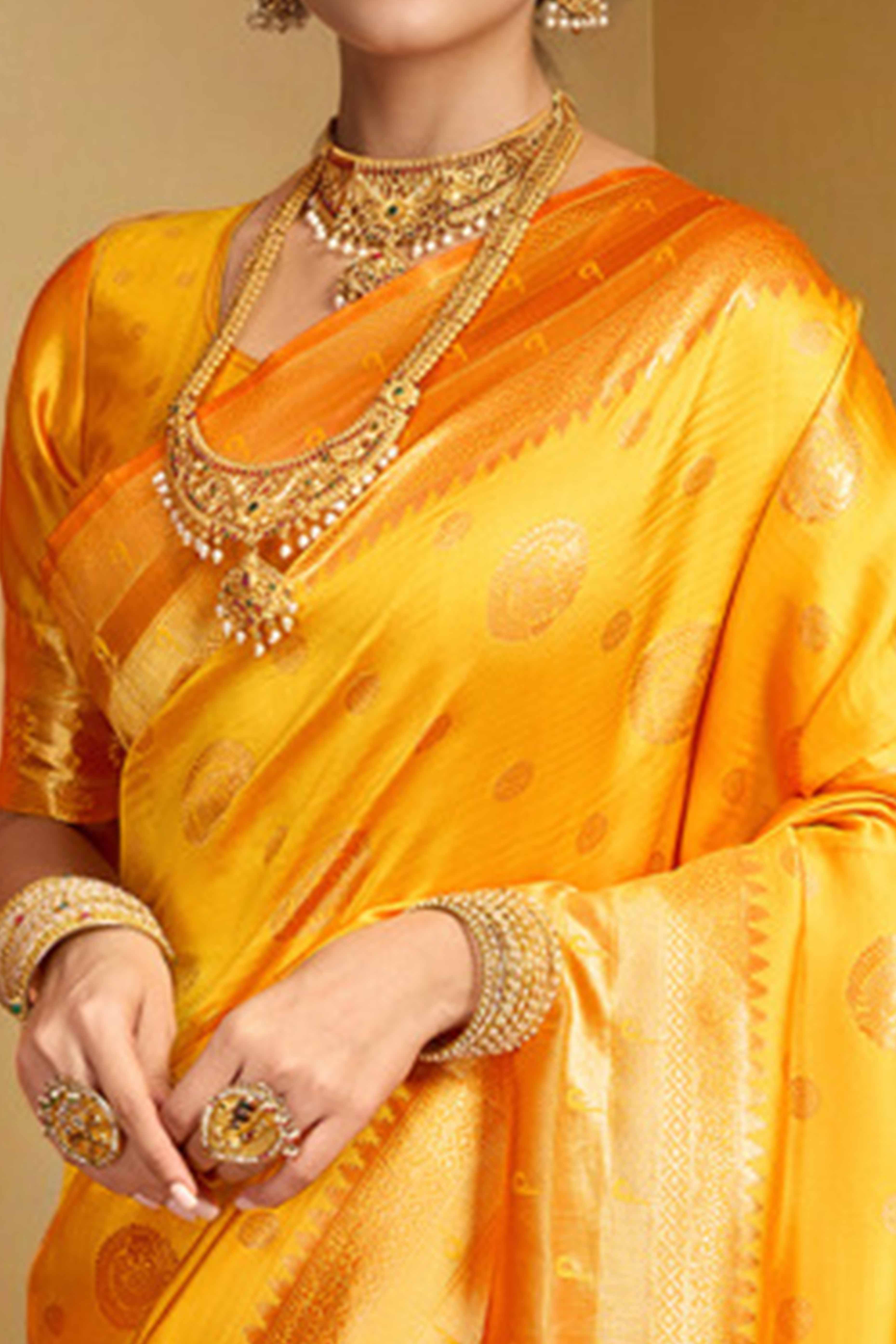 Orange Paithani Silk Blend Saree Embellished With Zari Peacock & Floral Woven Patterns