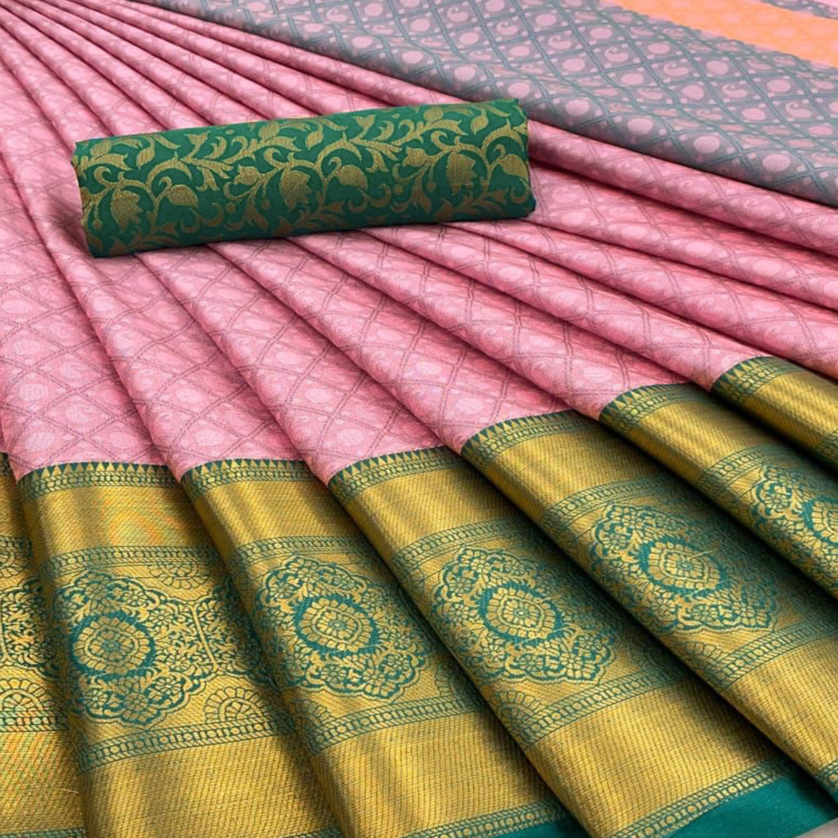 Pink Silk Blend Saree With Detailed Zari Weaving & Tassel Embellishments