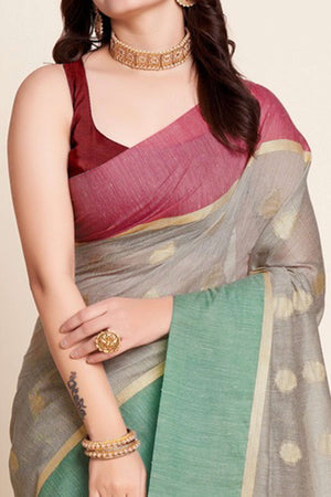 Grey Zari Weaving Cotton Silk Saree