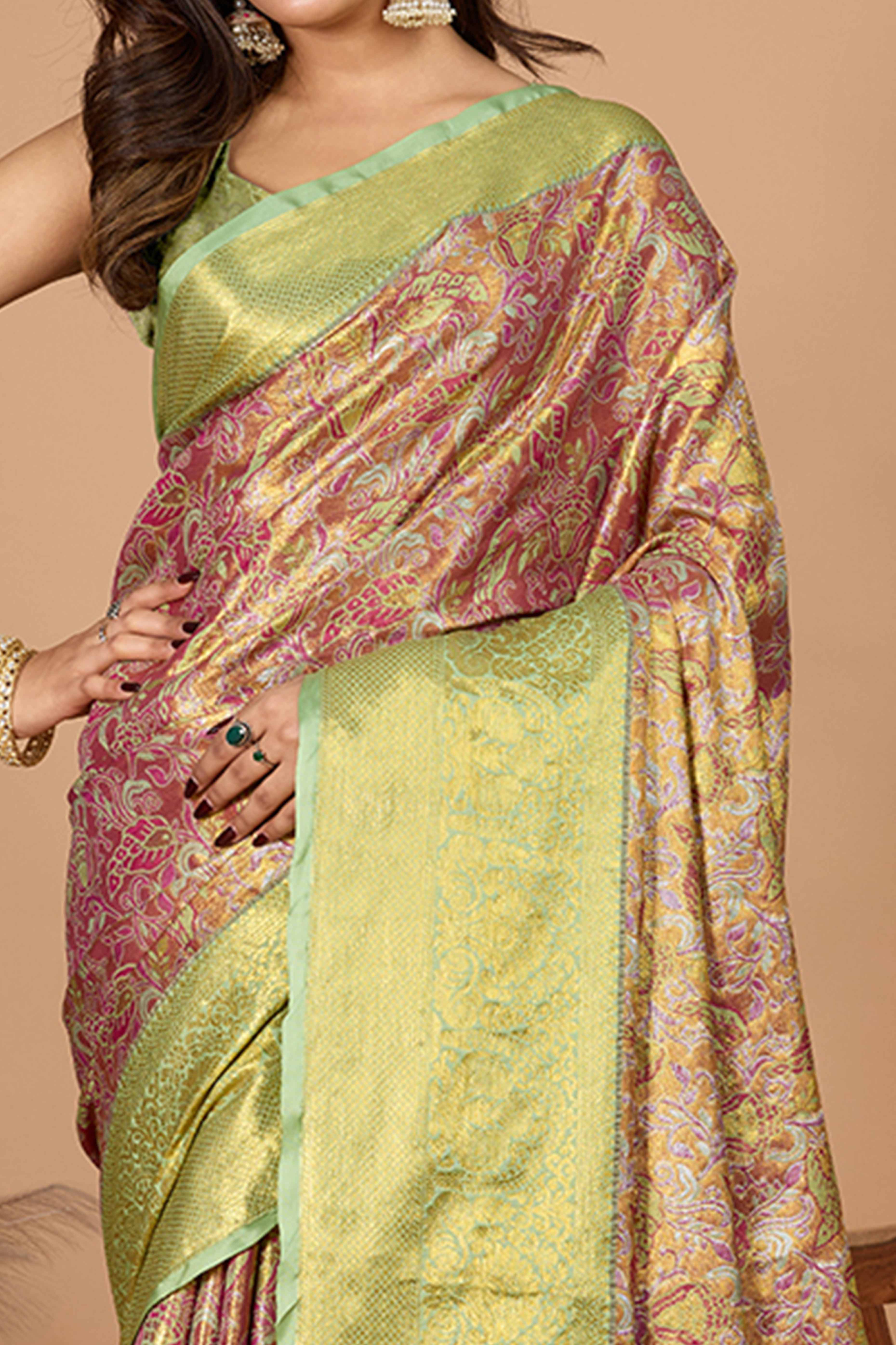Green Kanjivaram Silk Saree Adorned With Exquisite Floral Zari Weaving