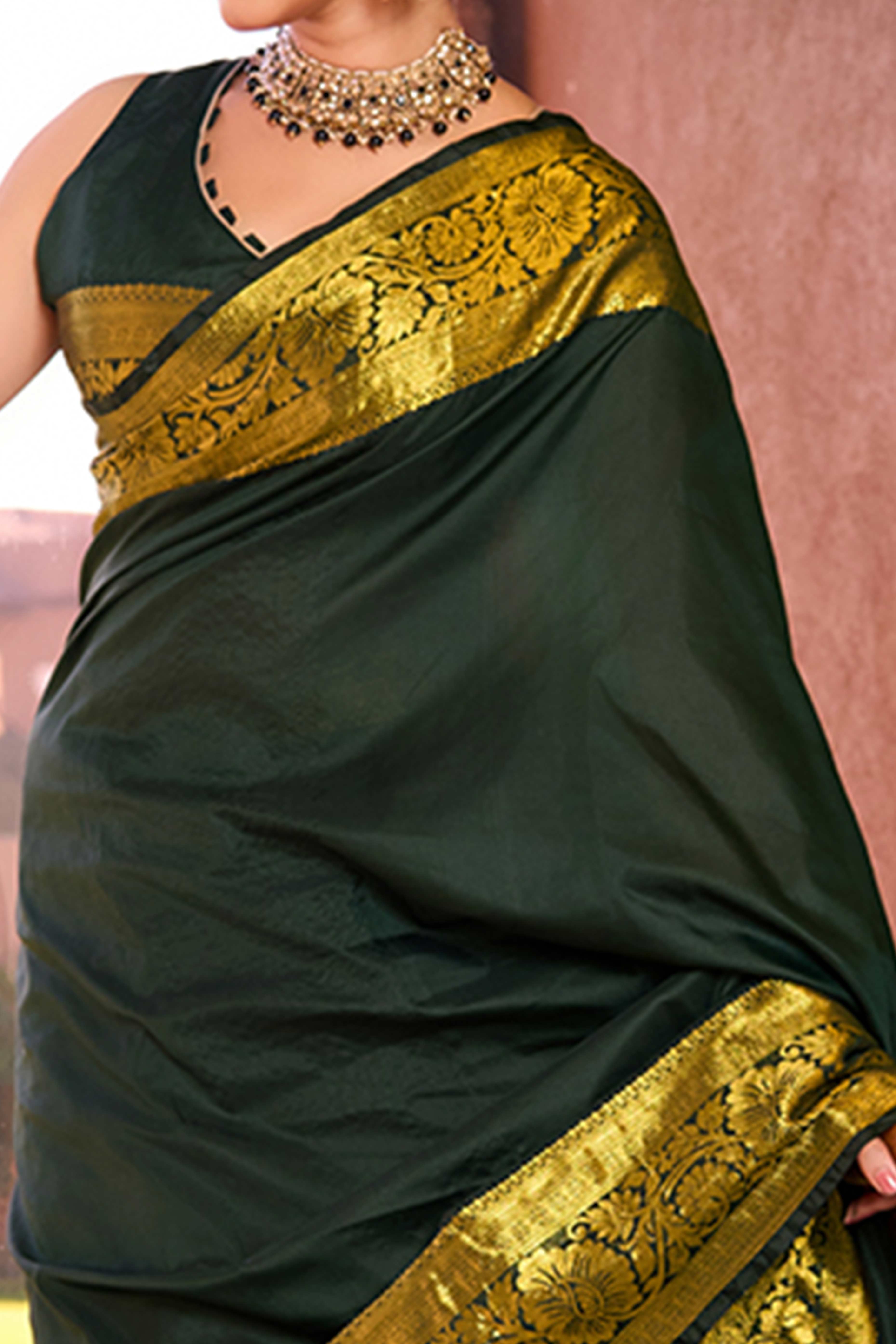 Step Into Elegance With Green Floral Zari Woven Pure Silk Saree