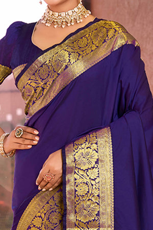 Celebrate Heritage With Majorelle Blue Floral Woven Pure Silk Saree