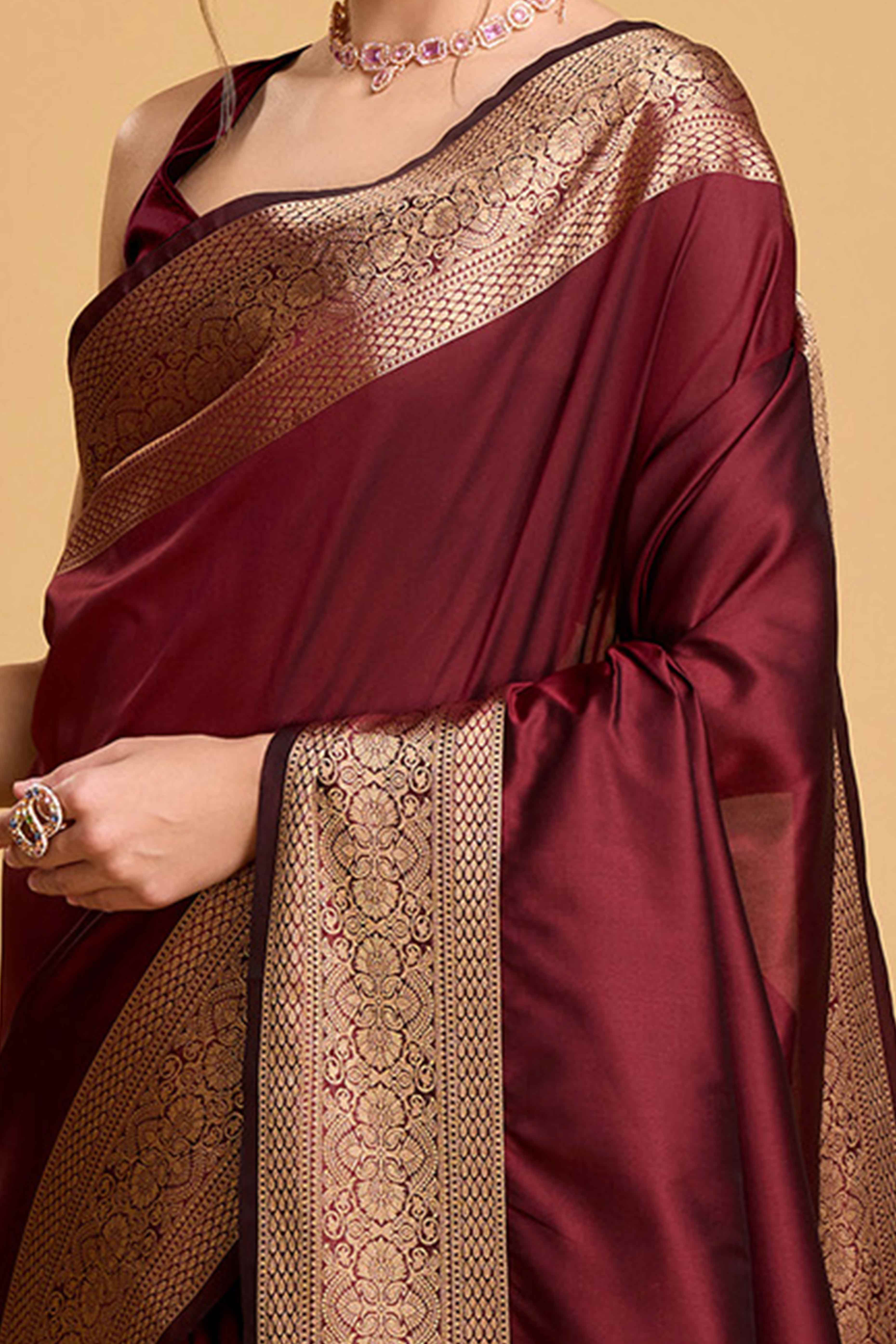 Maroon Zari Weaving Banarasi Silk Saree