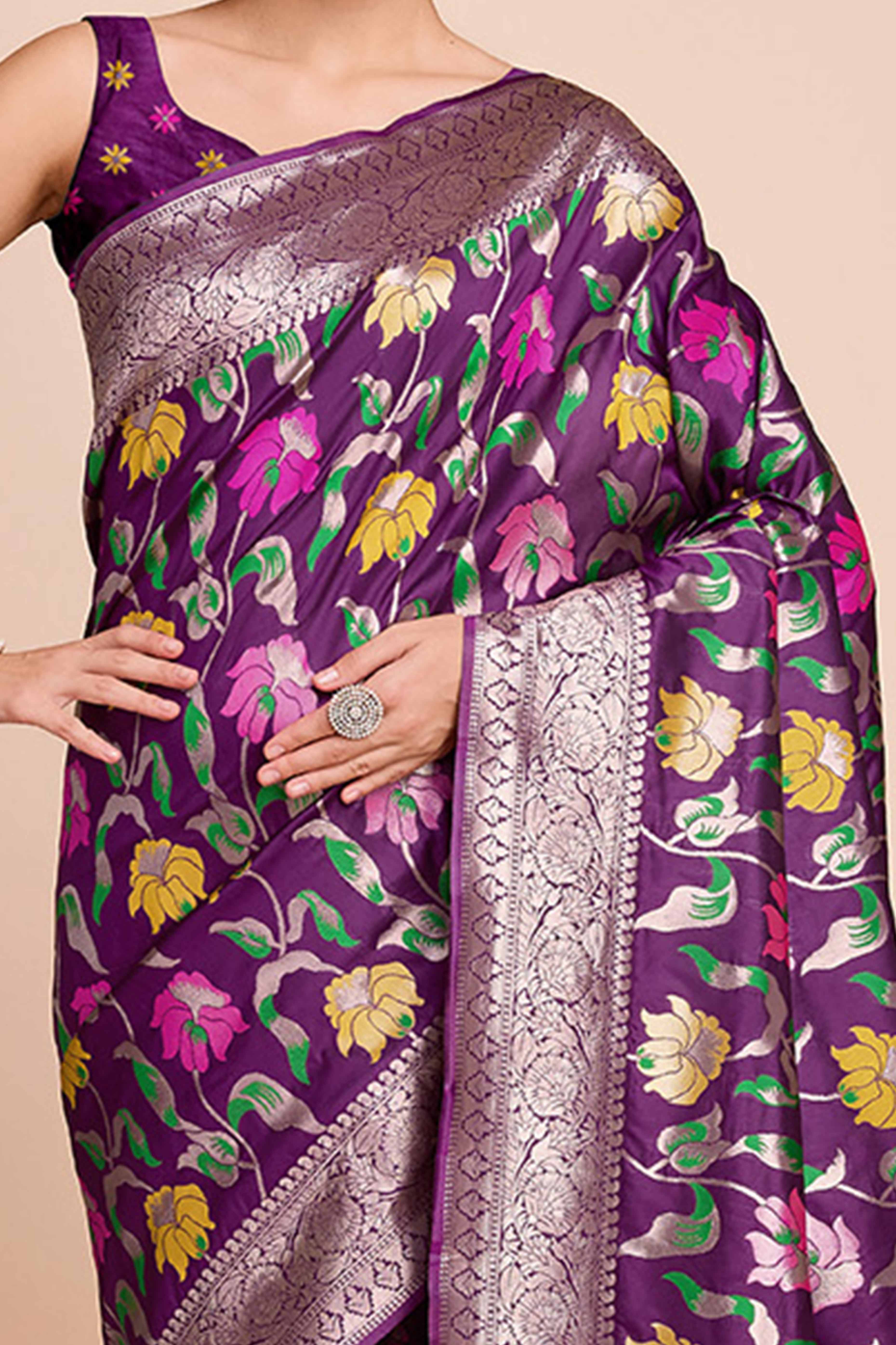 Wine Floral Zari Weaving Pure Silk Paithani Saree