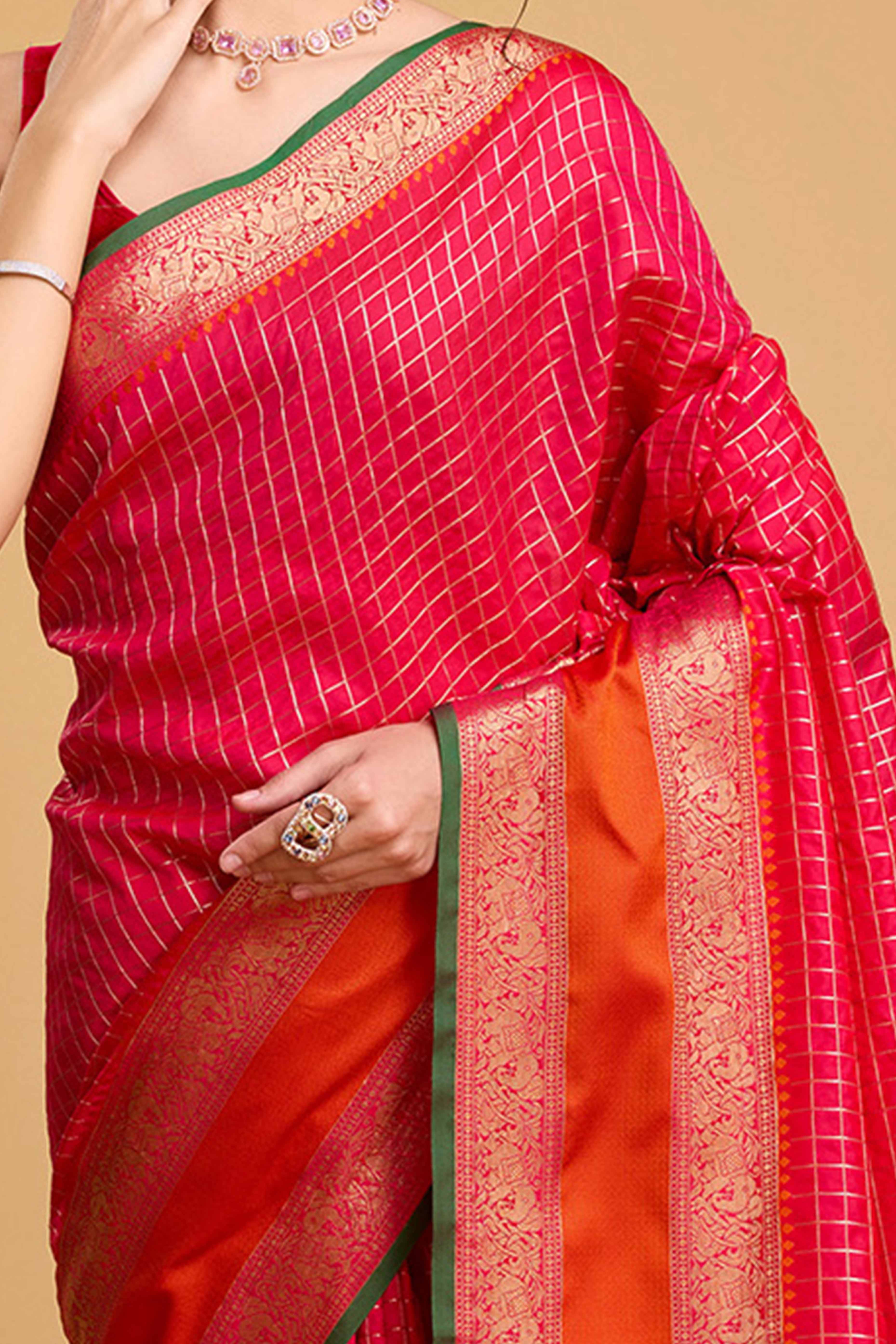 Pink Zari Weaving Banarasi Silk Saree