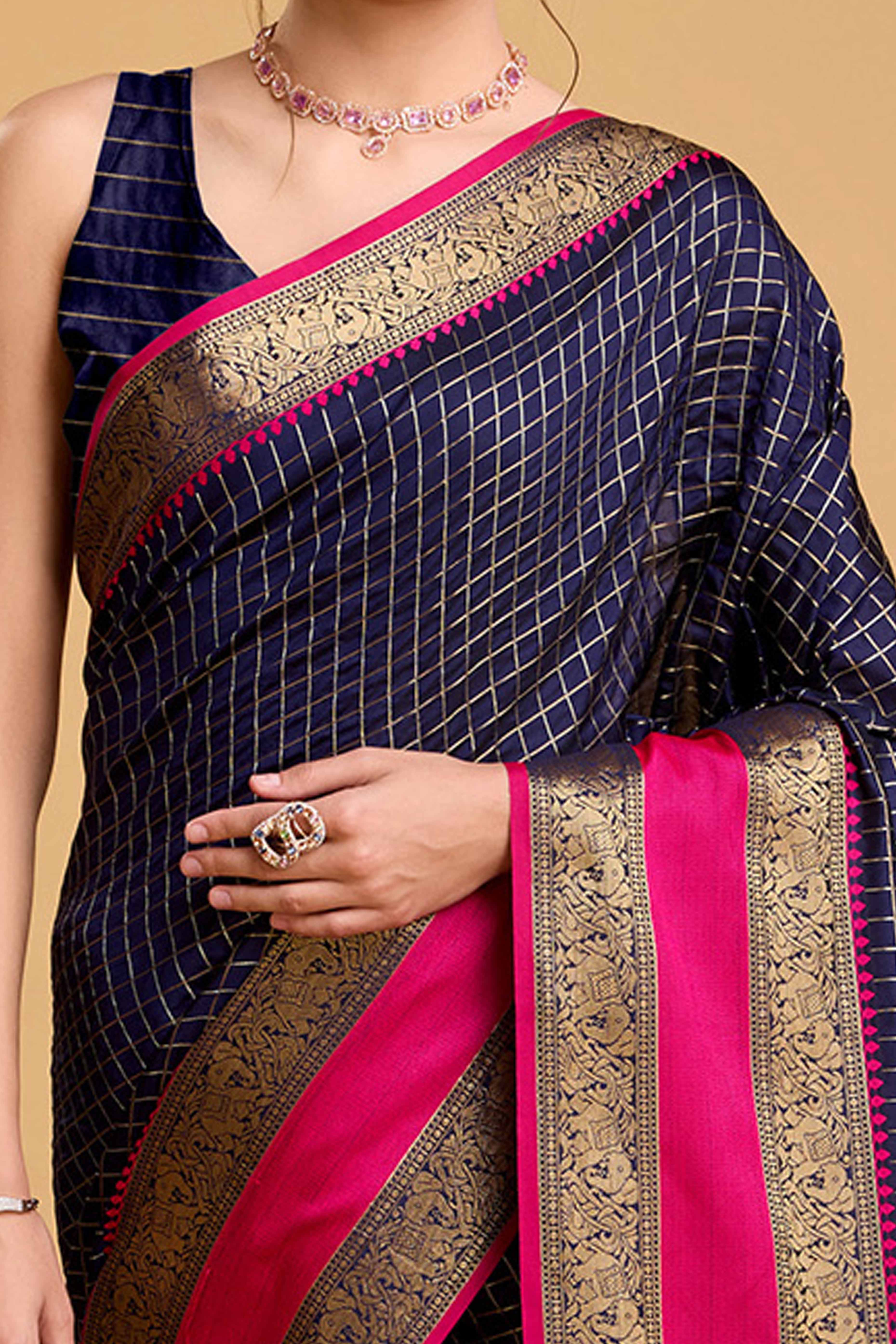 Navy Blue Zari Weaving Banarasi Silk Saree
