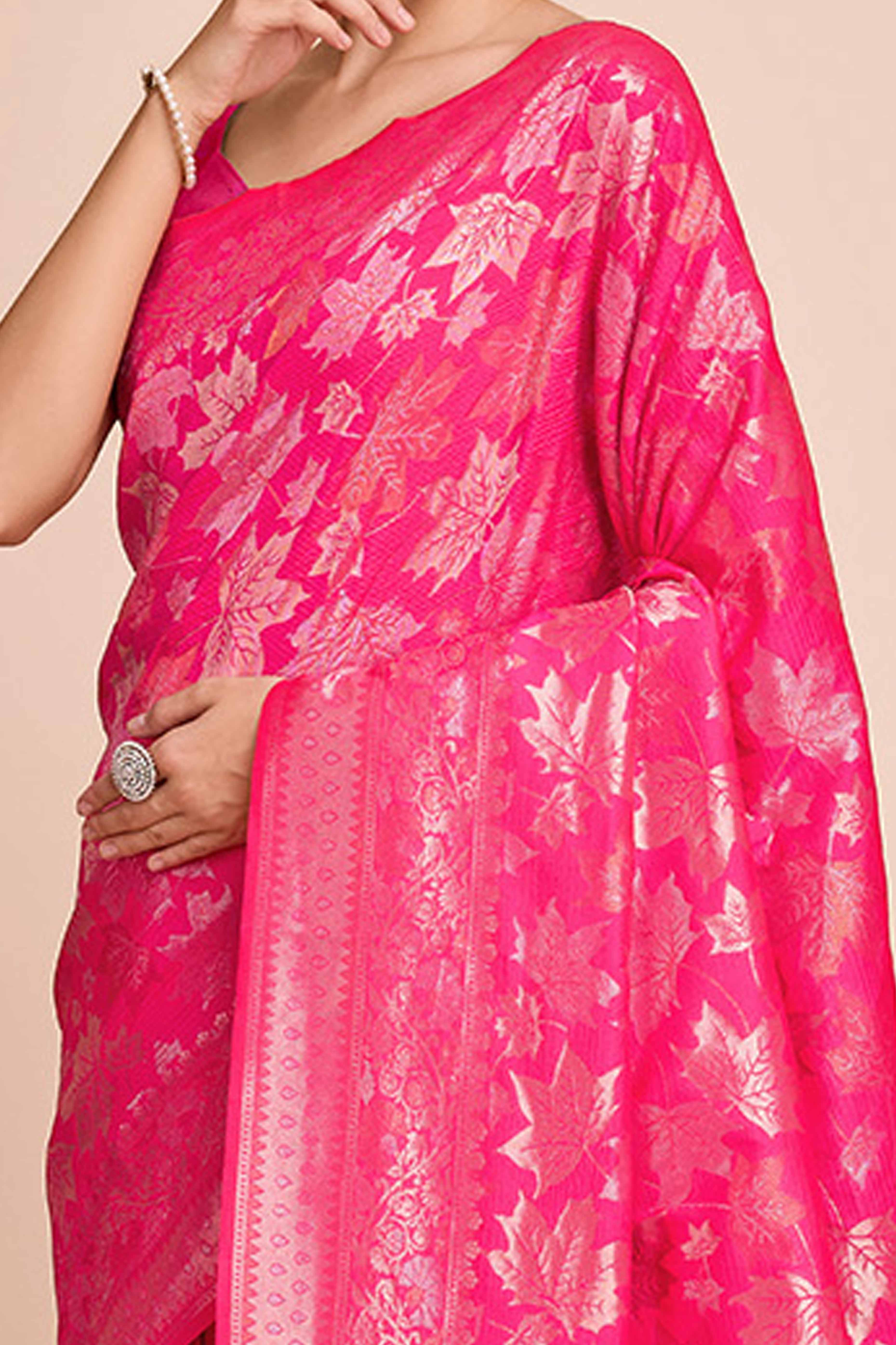 Pink Zari Weaving Pure Silk Saree
