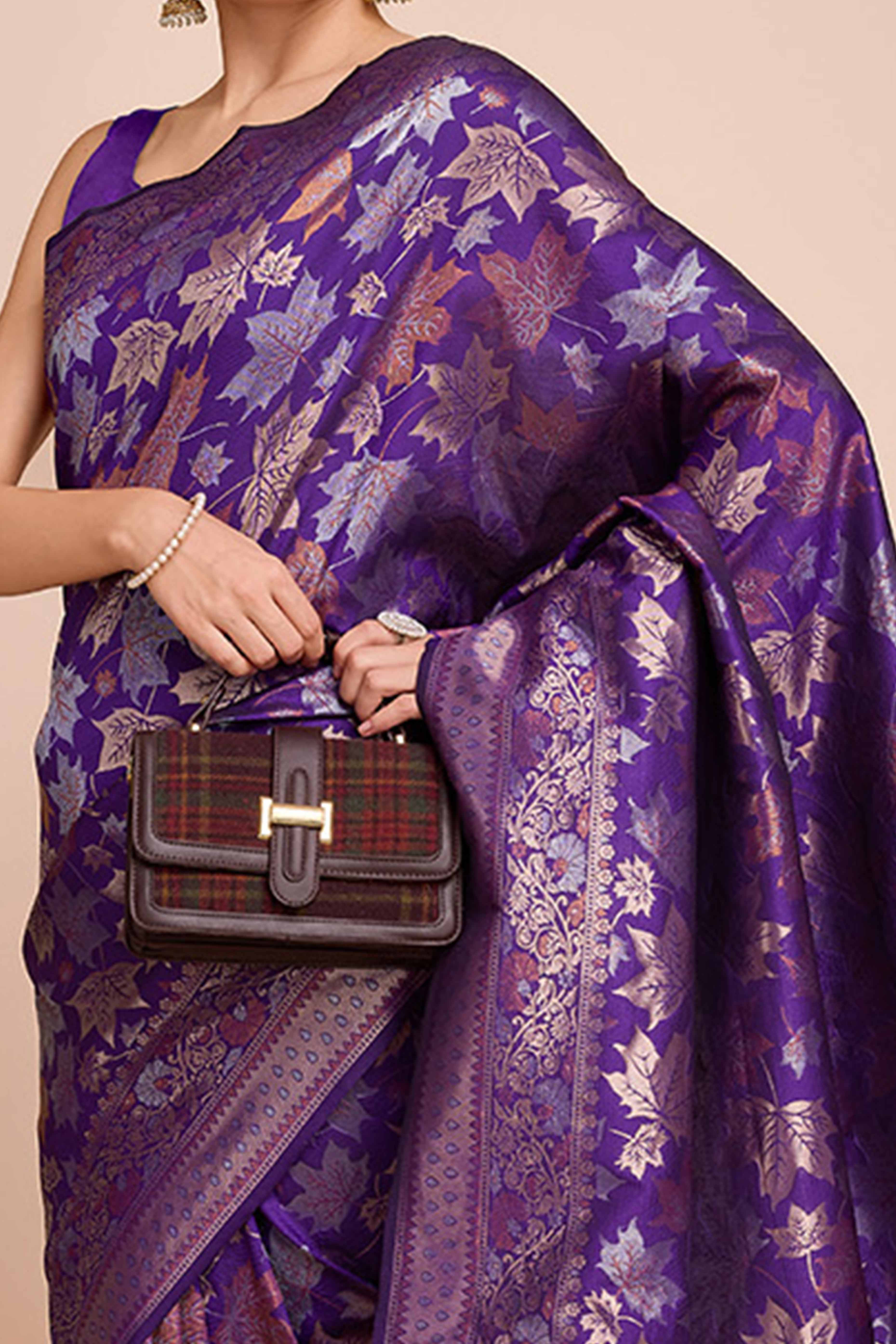 Purple Zari Weaving Pure Silk Saree