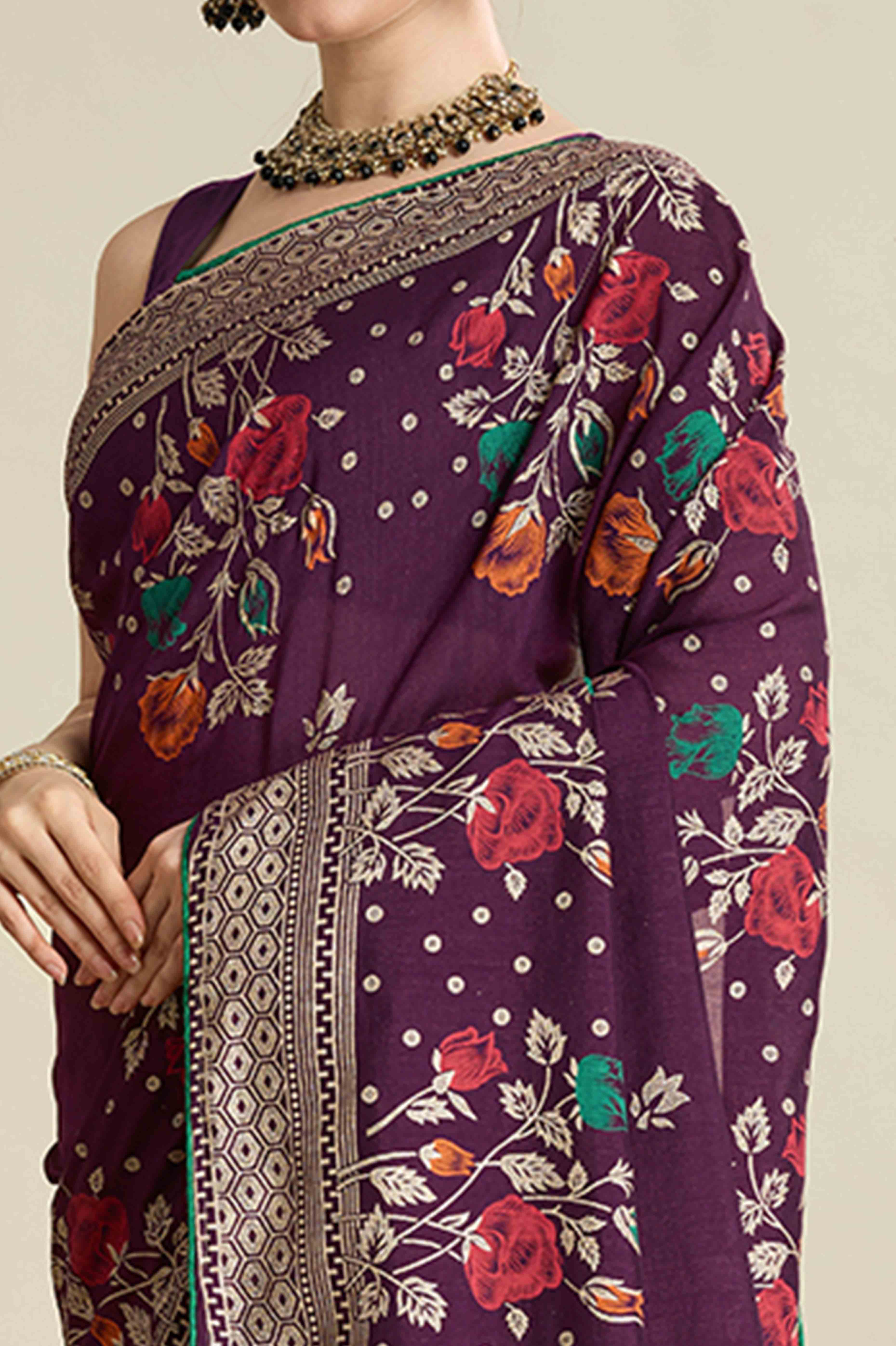 Purple Lightweight Cotton Silk Saree with Delicate Paisley Prints