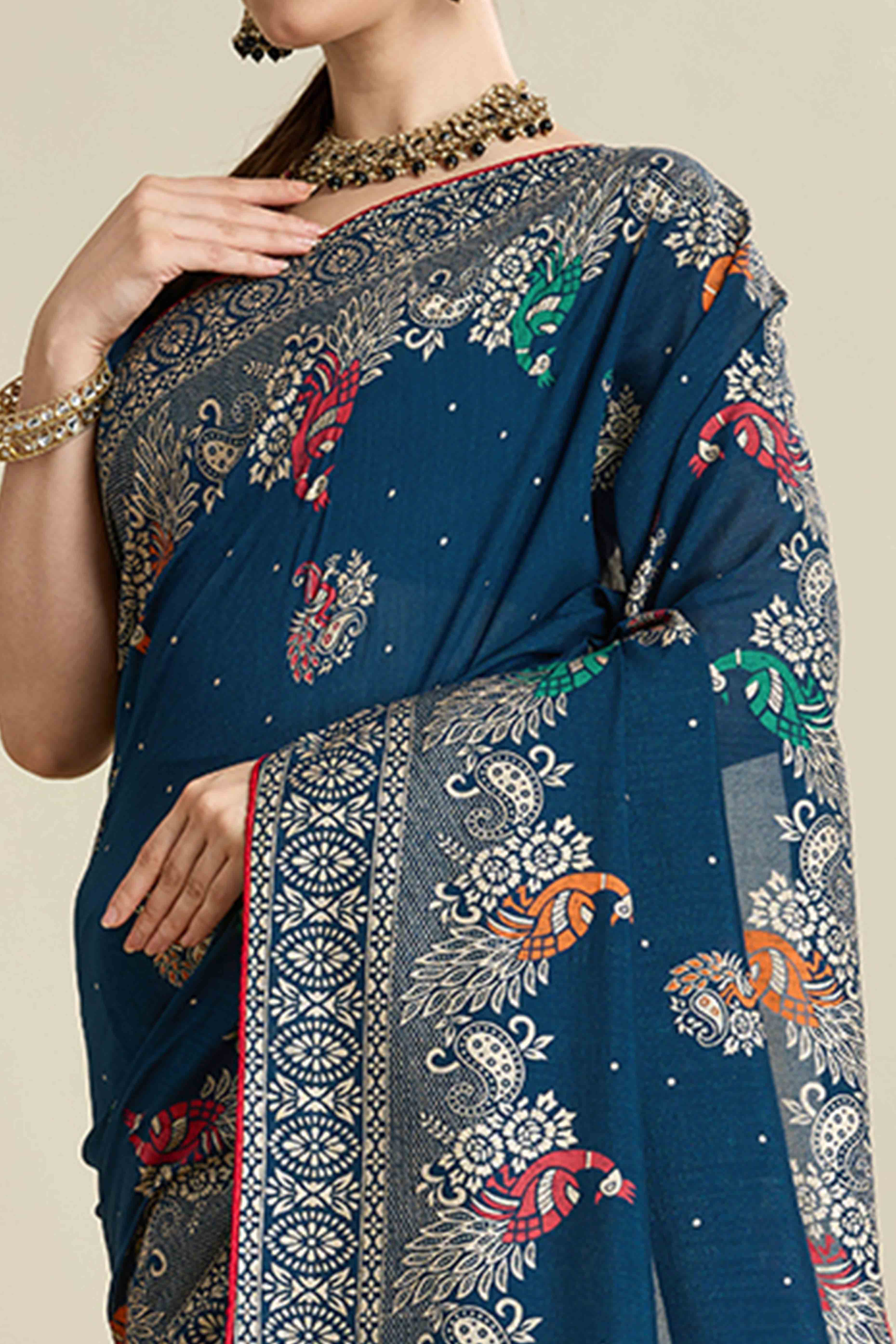 Teal Lightweight Cotton Silk Saree with Delicate Paisley Prints