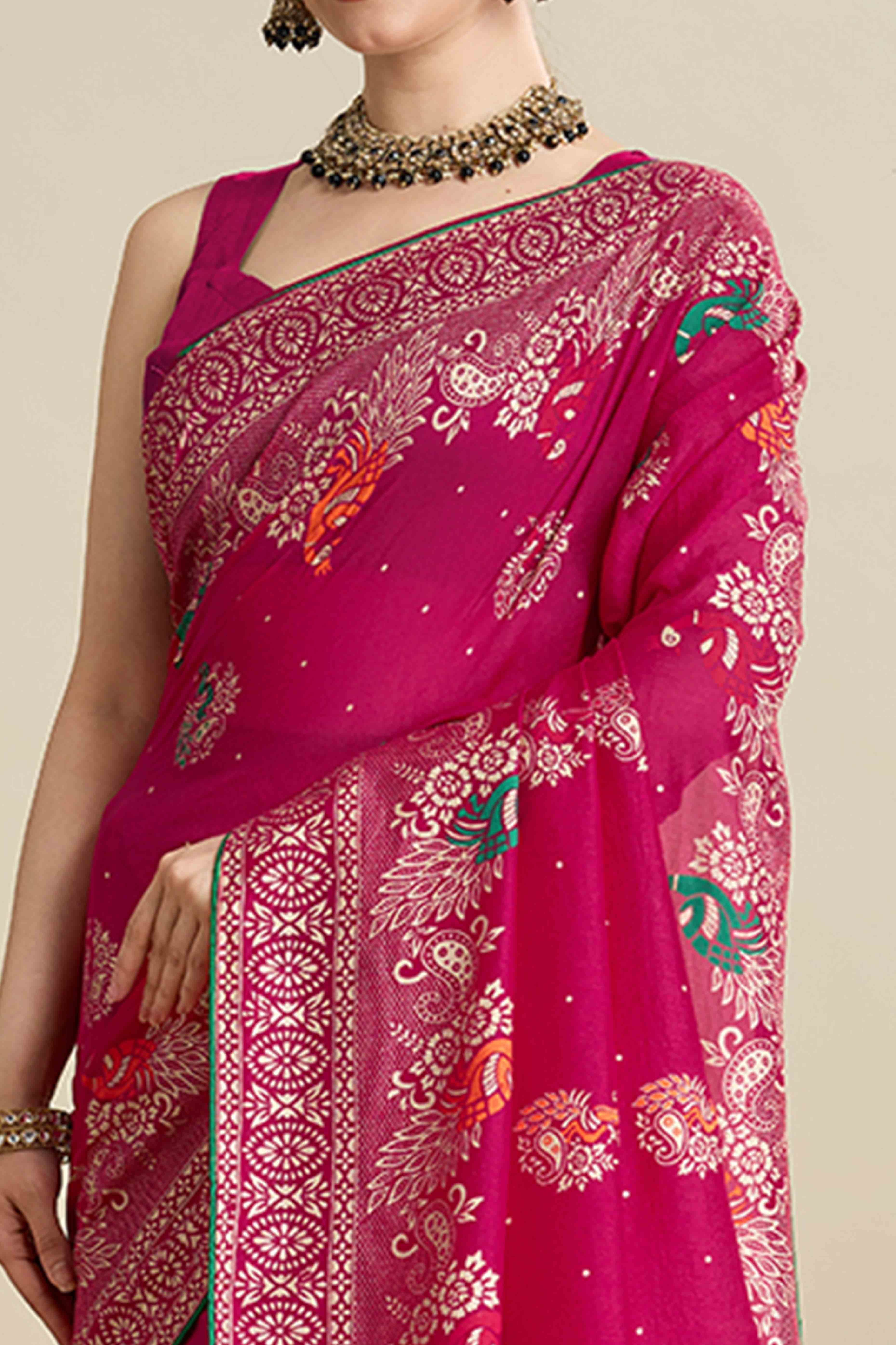 Pink Lightweight Cotton Silk Saree with Delicate Paisley Prints