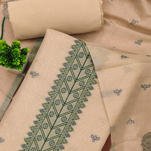 Chikoo Ethnic Dress Material Showcasing Handloom Style Floral Zari Weaving