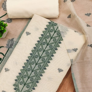 Cream Ethnic Dress Material Showcasing Handloom Style Floral Zari Weaving