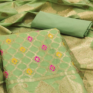 Green Woven Chanderi Dress Material