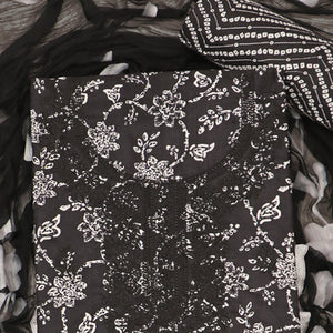 Black Printed With Embroidery Pure Cotton Dress Material