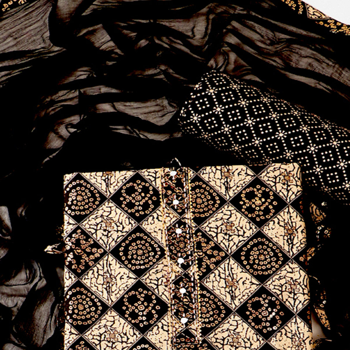 Black Foil Printed With Handwork Pure Cotton Dress Material