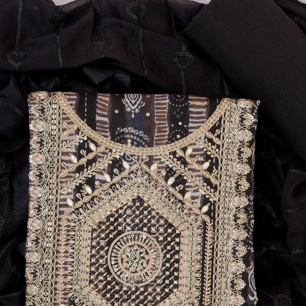 Brown Bandhani Printed Rayon Dress Material