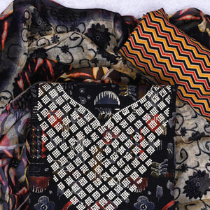 Black Floral Printed With Stone Work Yoke Pure Cotton Dress Material